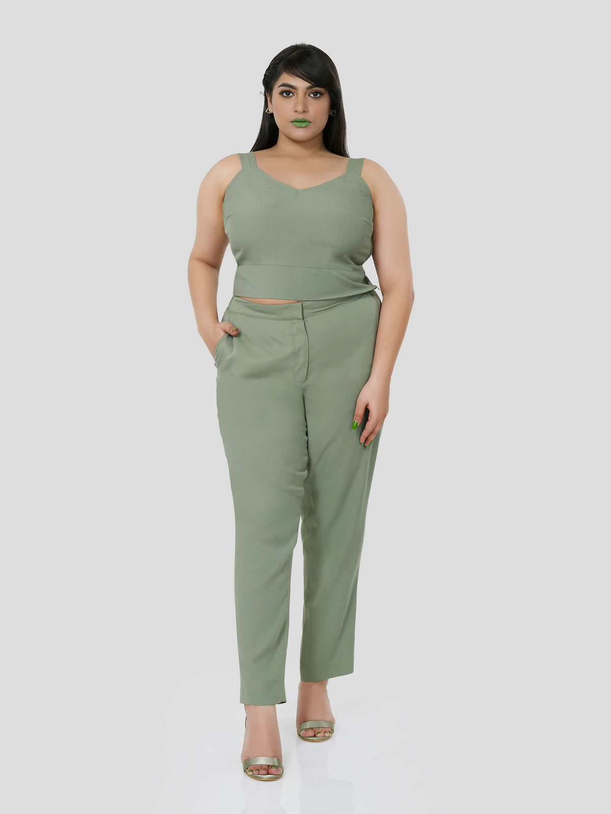 Green Crop Top with Narrow Pants - STOMBIL TRADE 