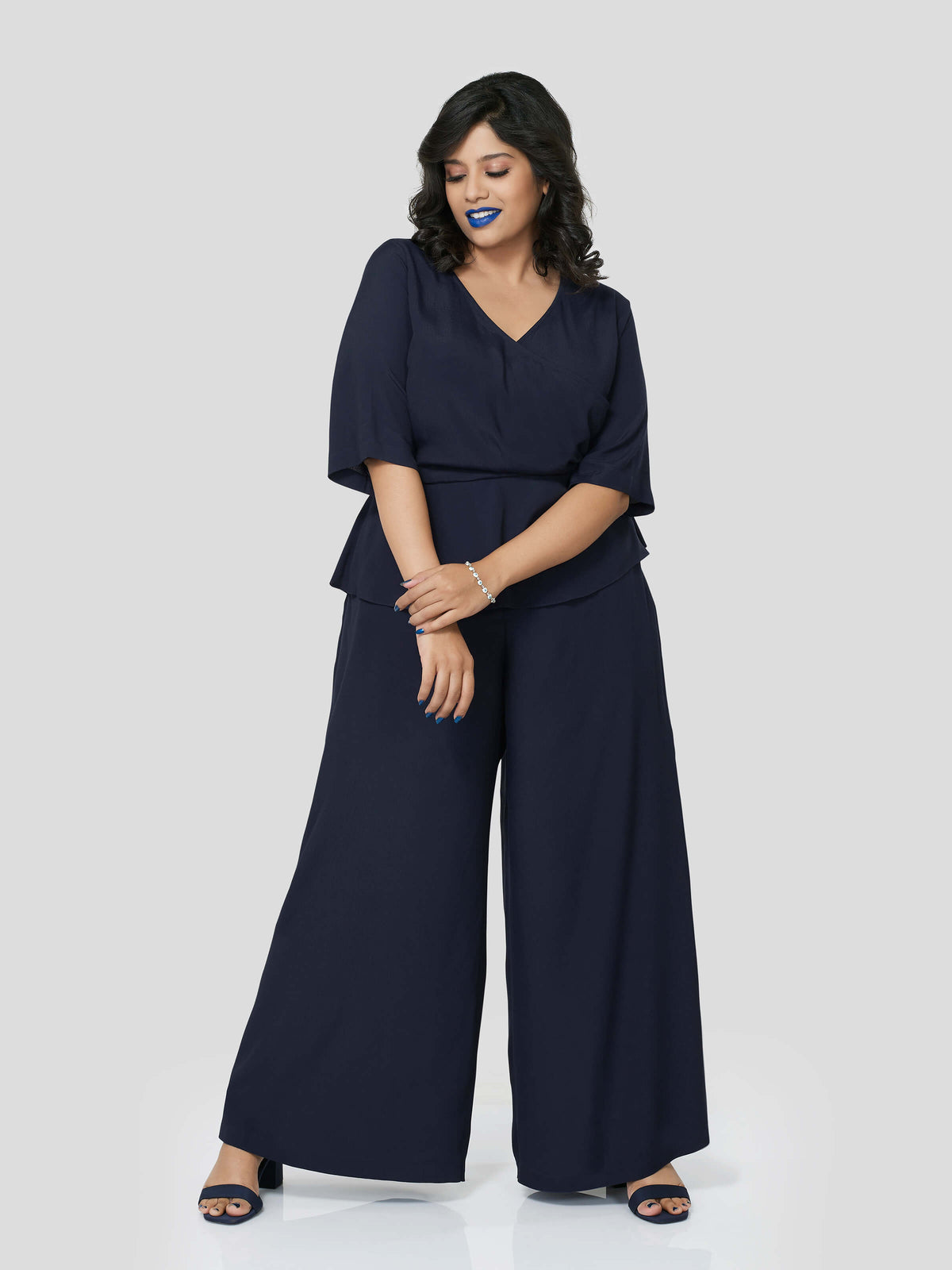 Mid Night Lush Wrap Around Top with Flared Pants - STOMBIL TRADE 