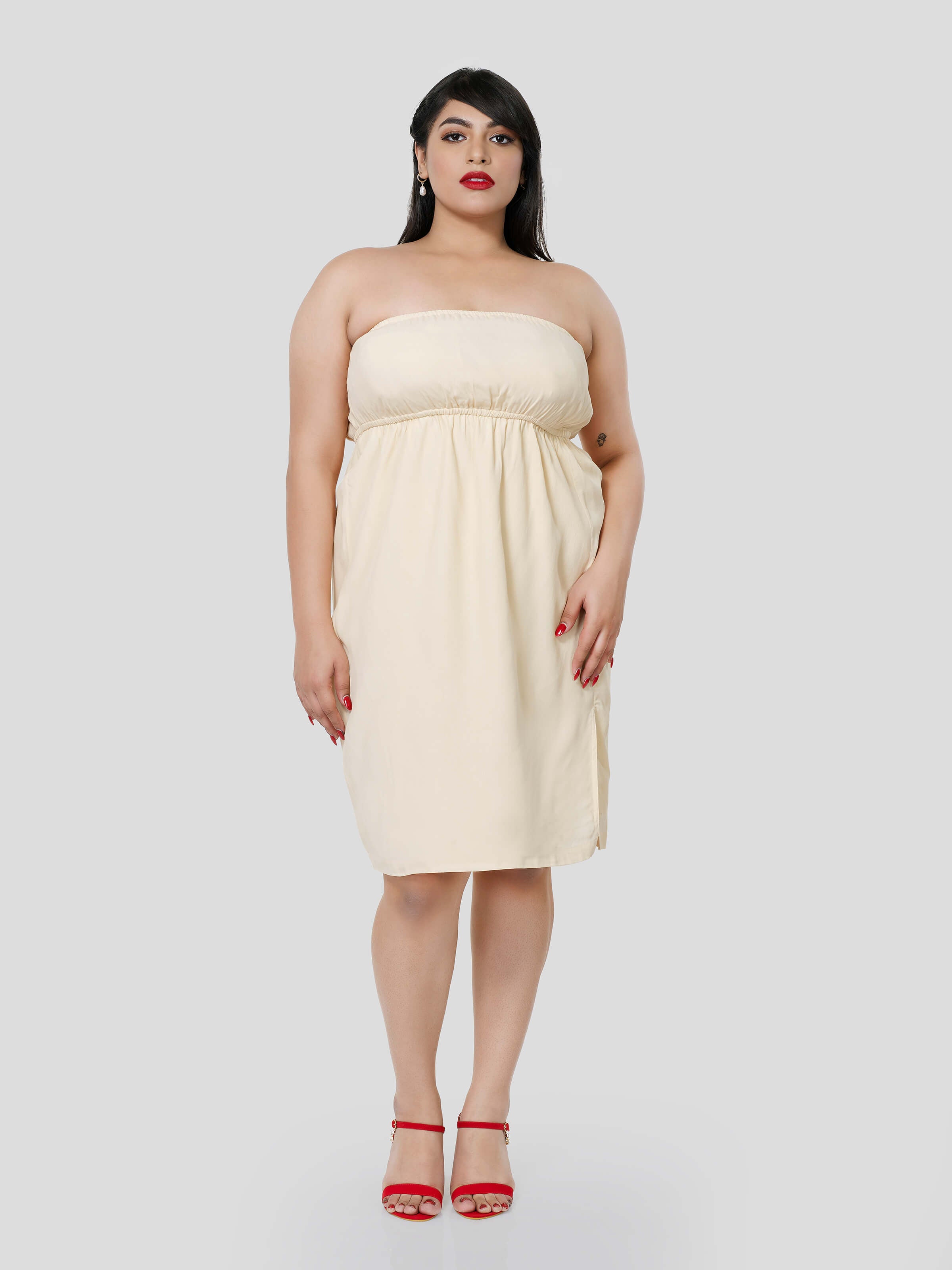 Neutral Essence of Gathered Tube Dress - STOMBIL TRADE 