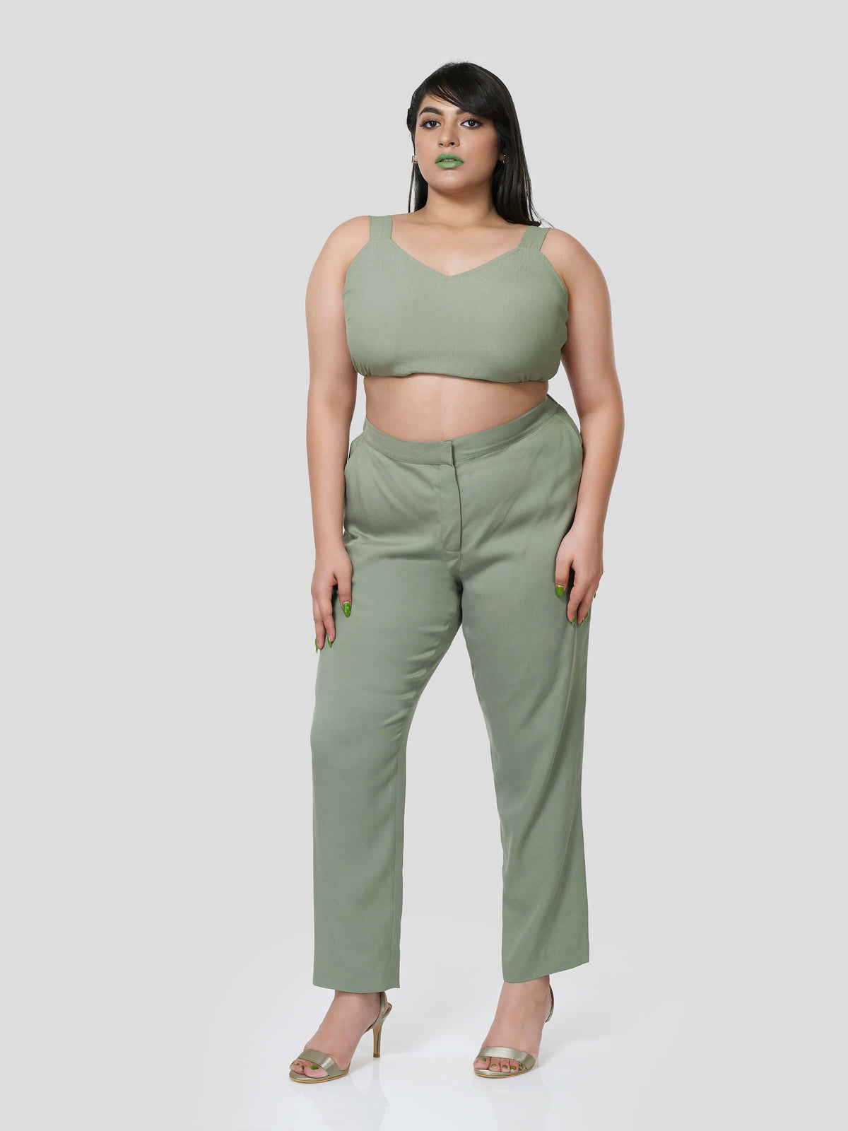 Green Crop Top with Narrow Pants - STOMBIL TRADE 