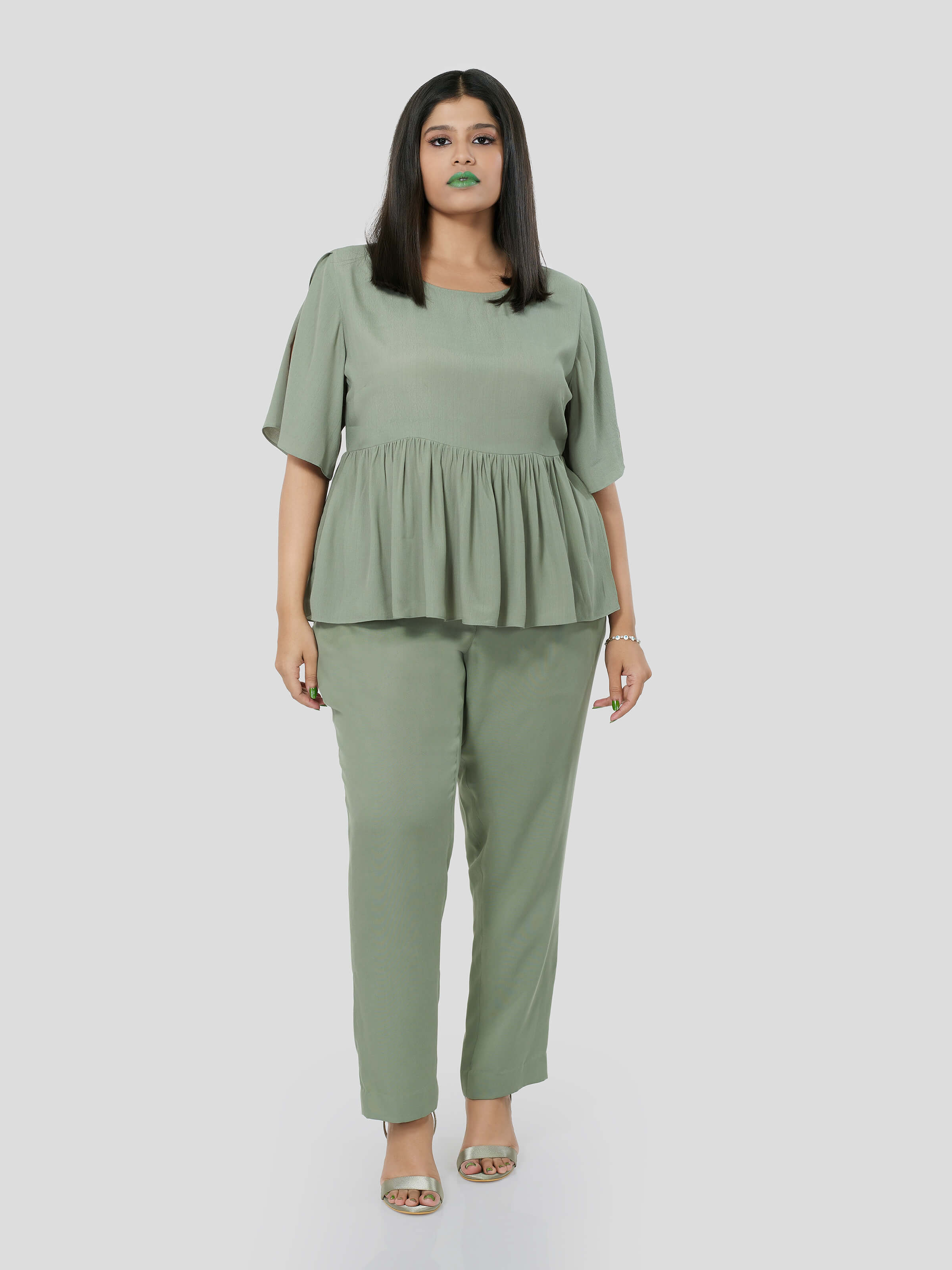 Green Flared Top with Narrow Pants - STOMBIL TRADE 