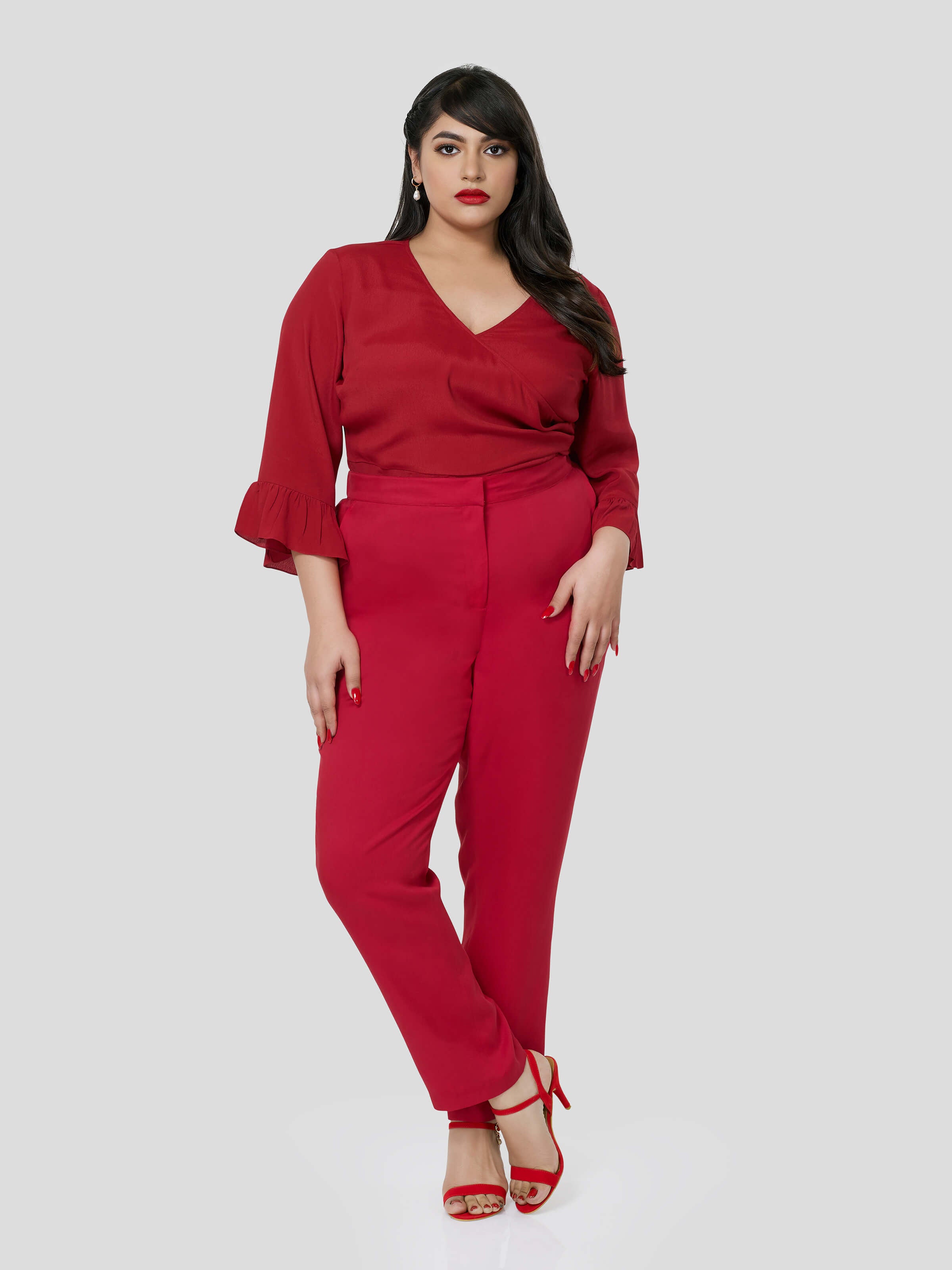 Red Wrap Around Top With Narrow Pants - STOMBIL TRADE 