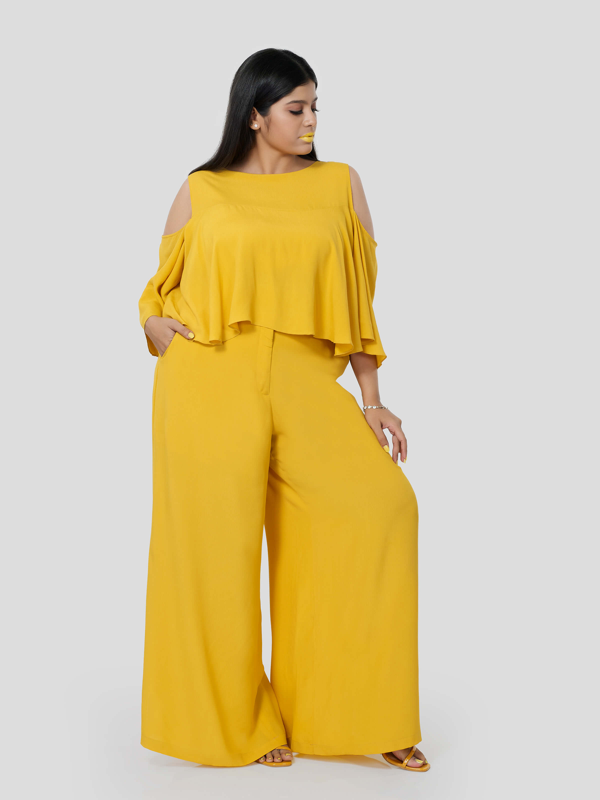 Statuesque Off Shoulder Flared Top with Flared Pants - STOMBIL TRADE 