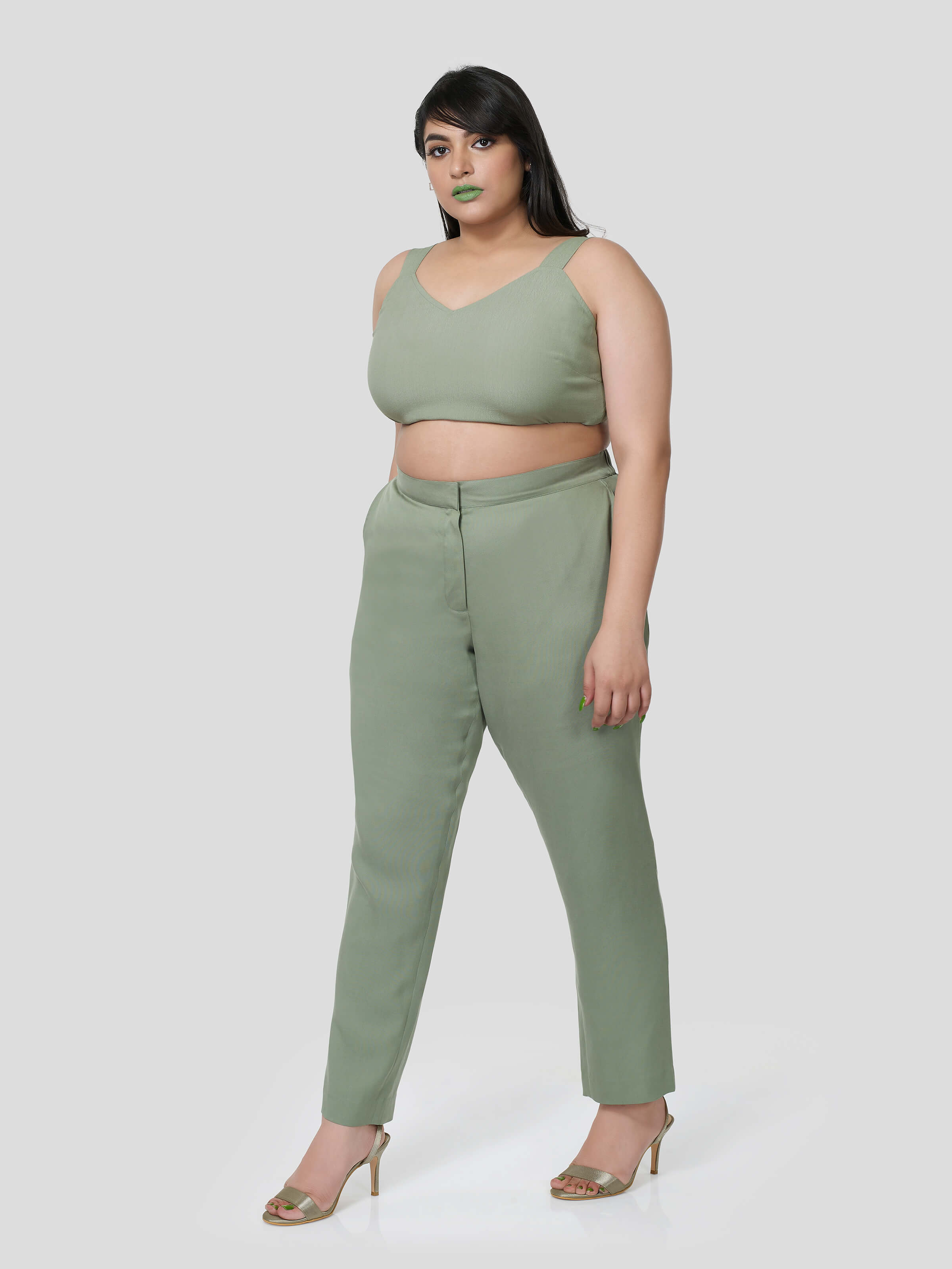 Green Crop Top with Narrow Pants - STOMBIL TRADE 