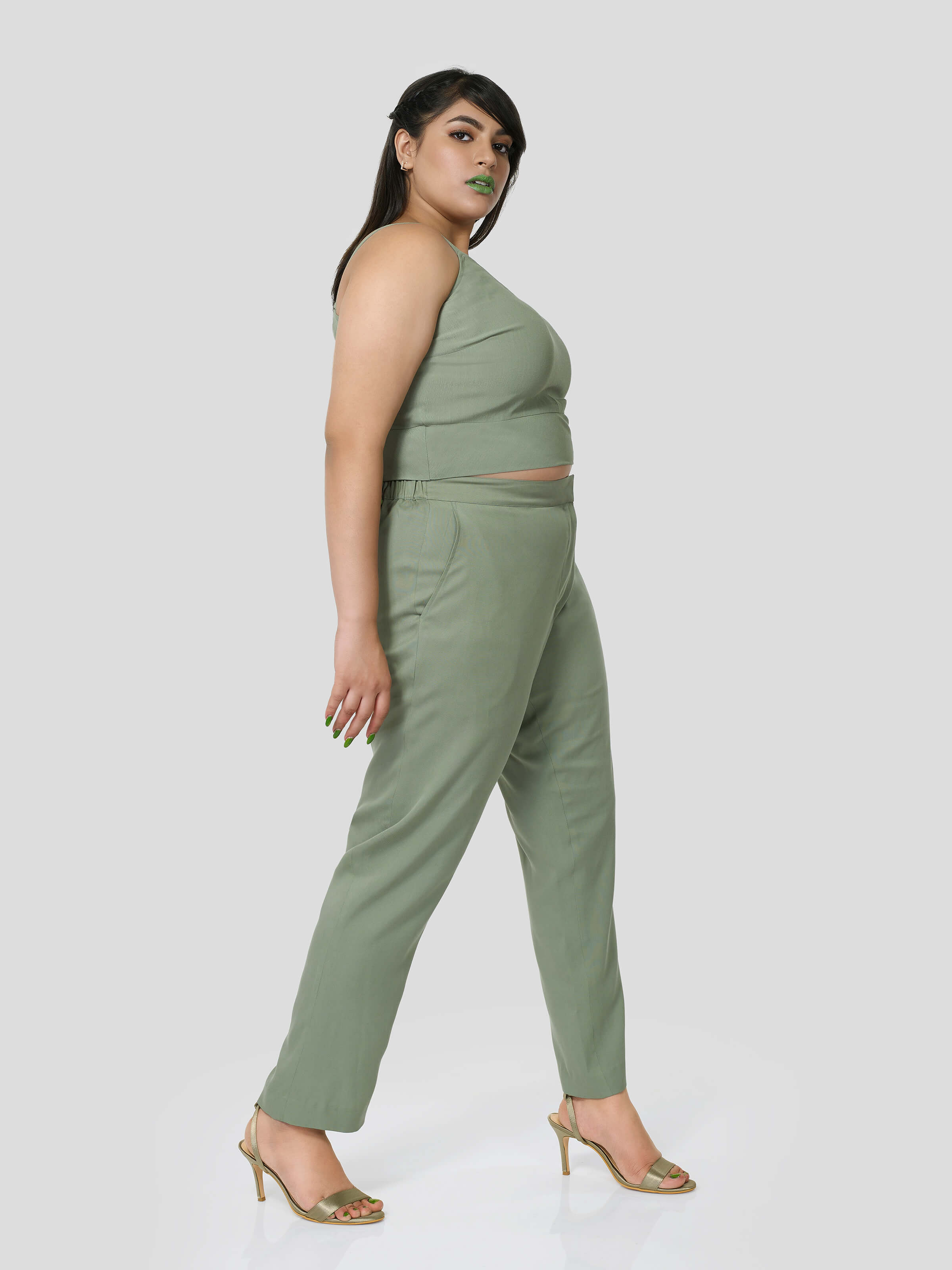 Green Crop Top with Narrow Pants - STOMBIL TRADE 
