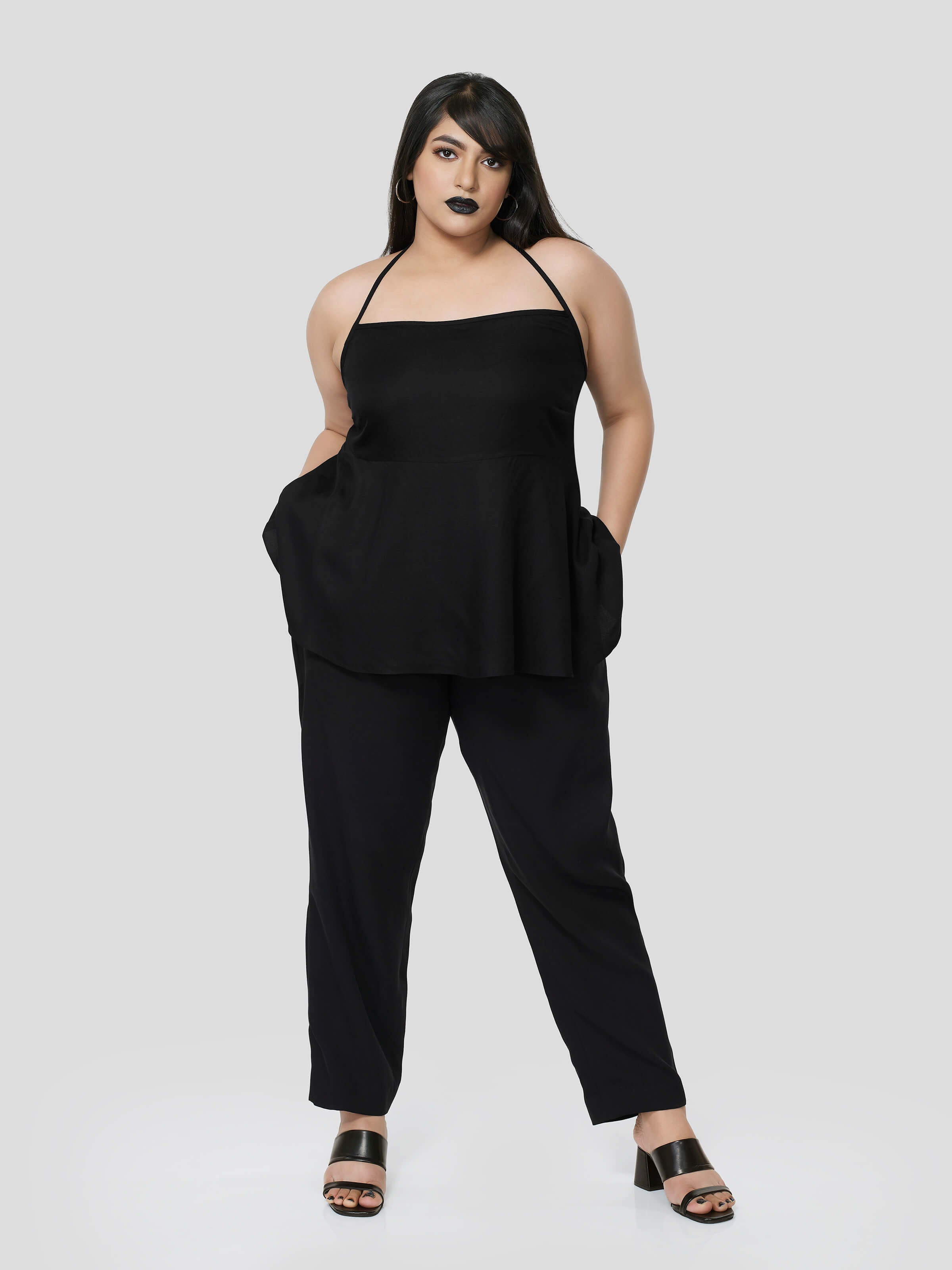 Black Halter Neck Top with Narrow Pants - STOMBIL TRADE 