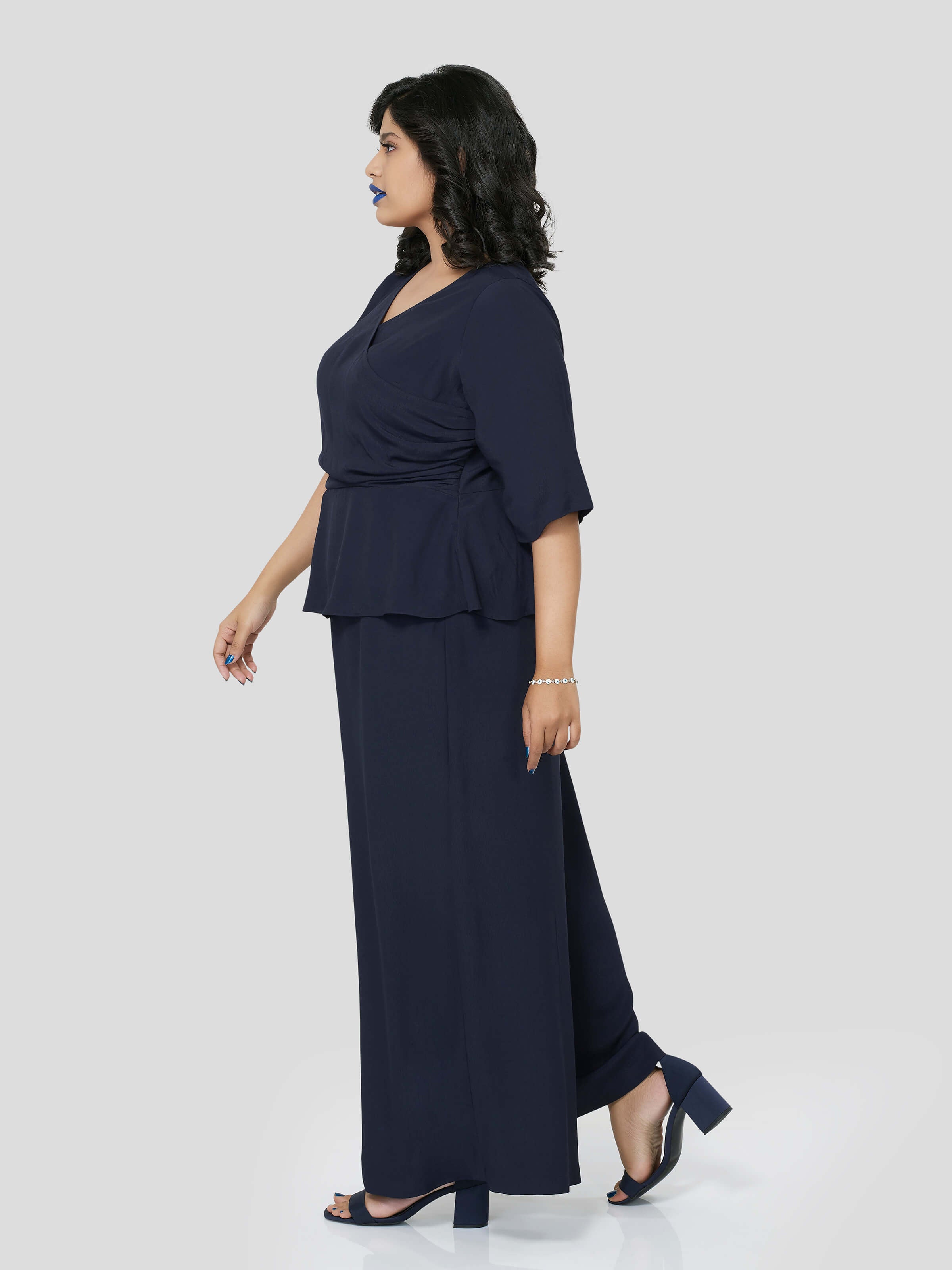 Mid Night Lush Wrap Around Top with Flared Pants - STOMBIL TRADE 