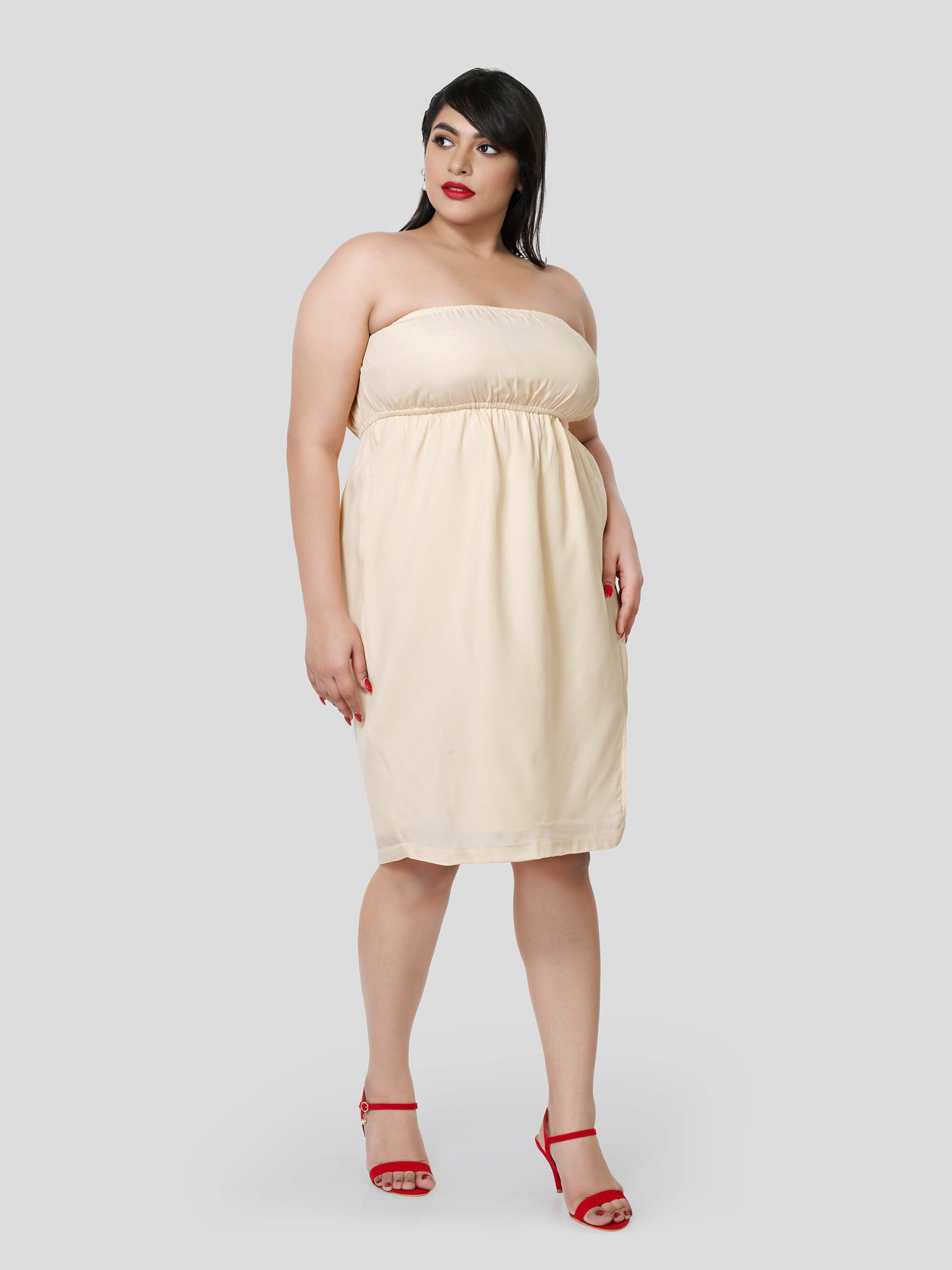 Neutral Essence of Gathered Tube Dress - STOMBIL TRADE 