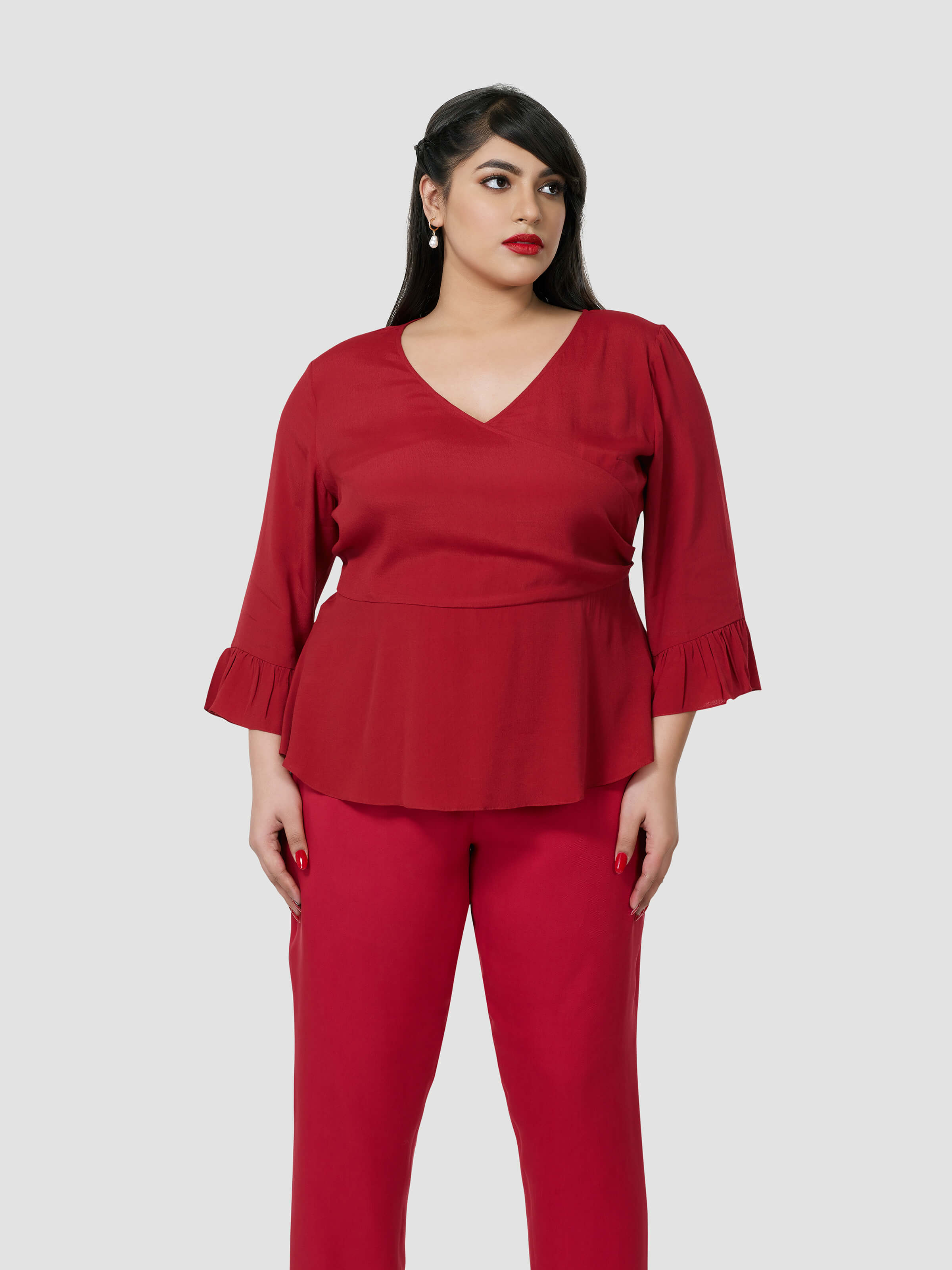 Red Wrap Around Top With Narrow Pants - STOMBIL TRADE 