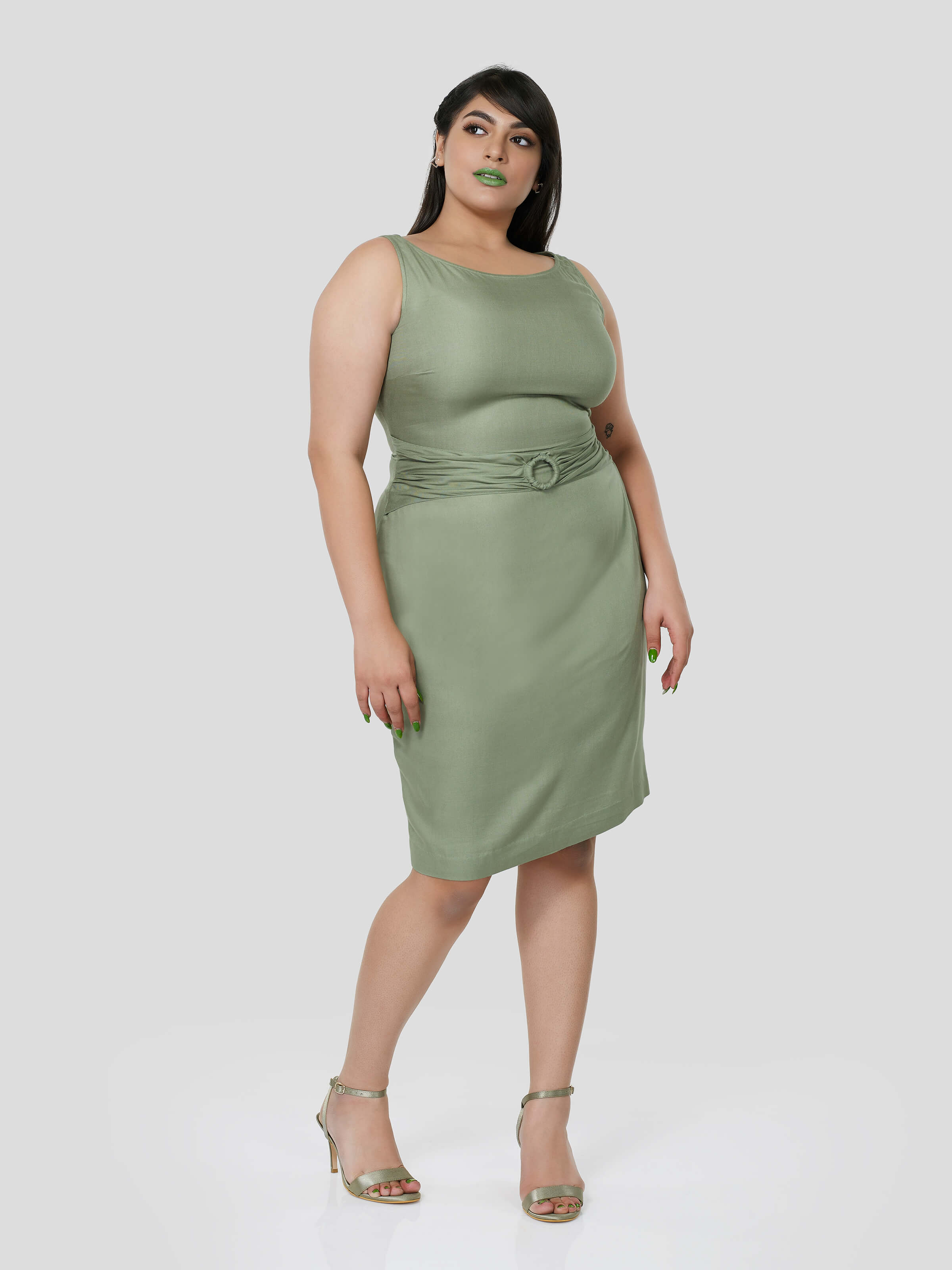 Dashing Dew of Gathered Belt Dress - Zest Mélange 