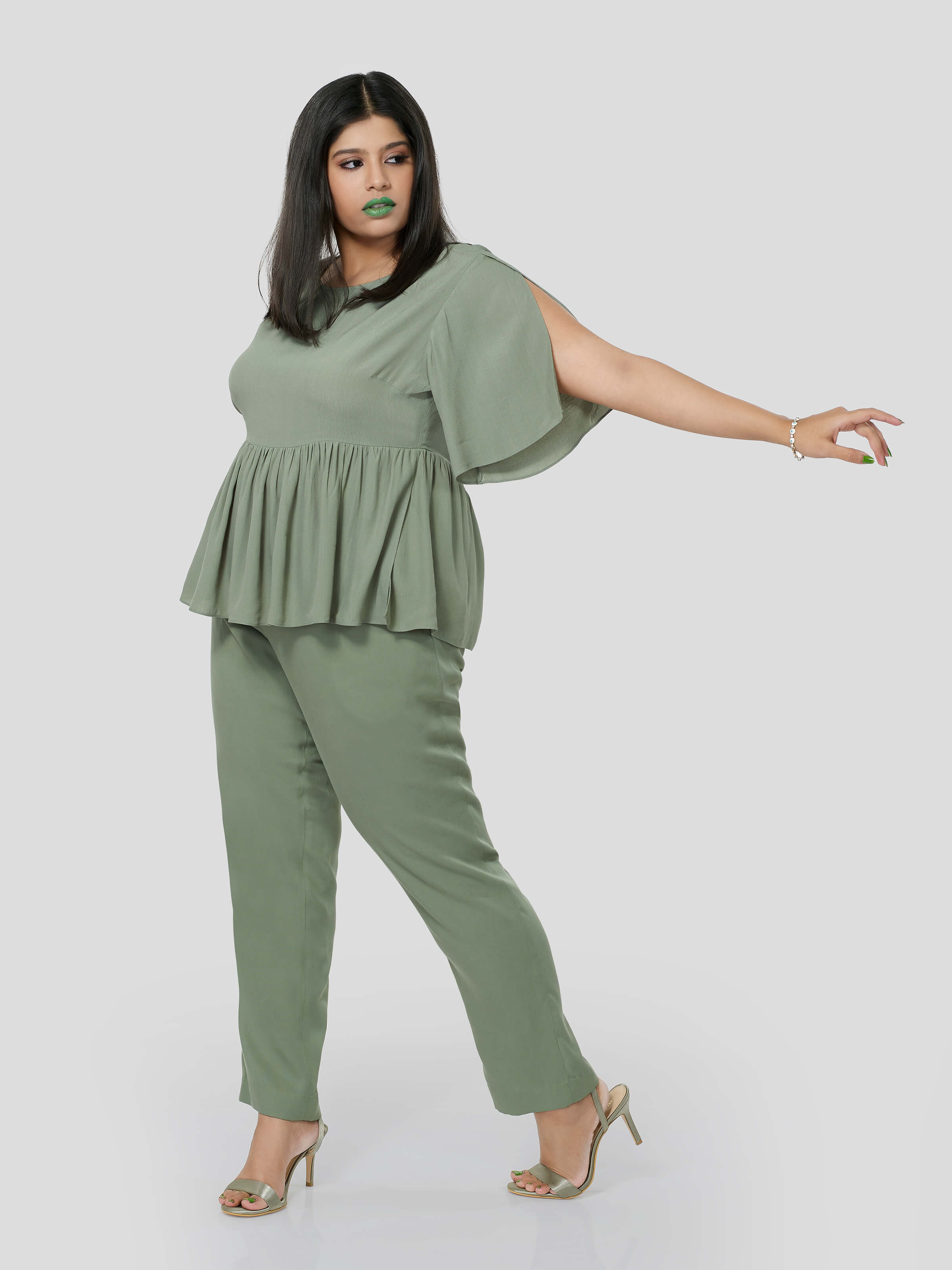 Green Flared Top with Narrow Pants - STOMBIL TRADE 