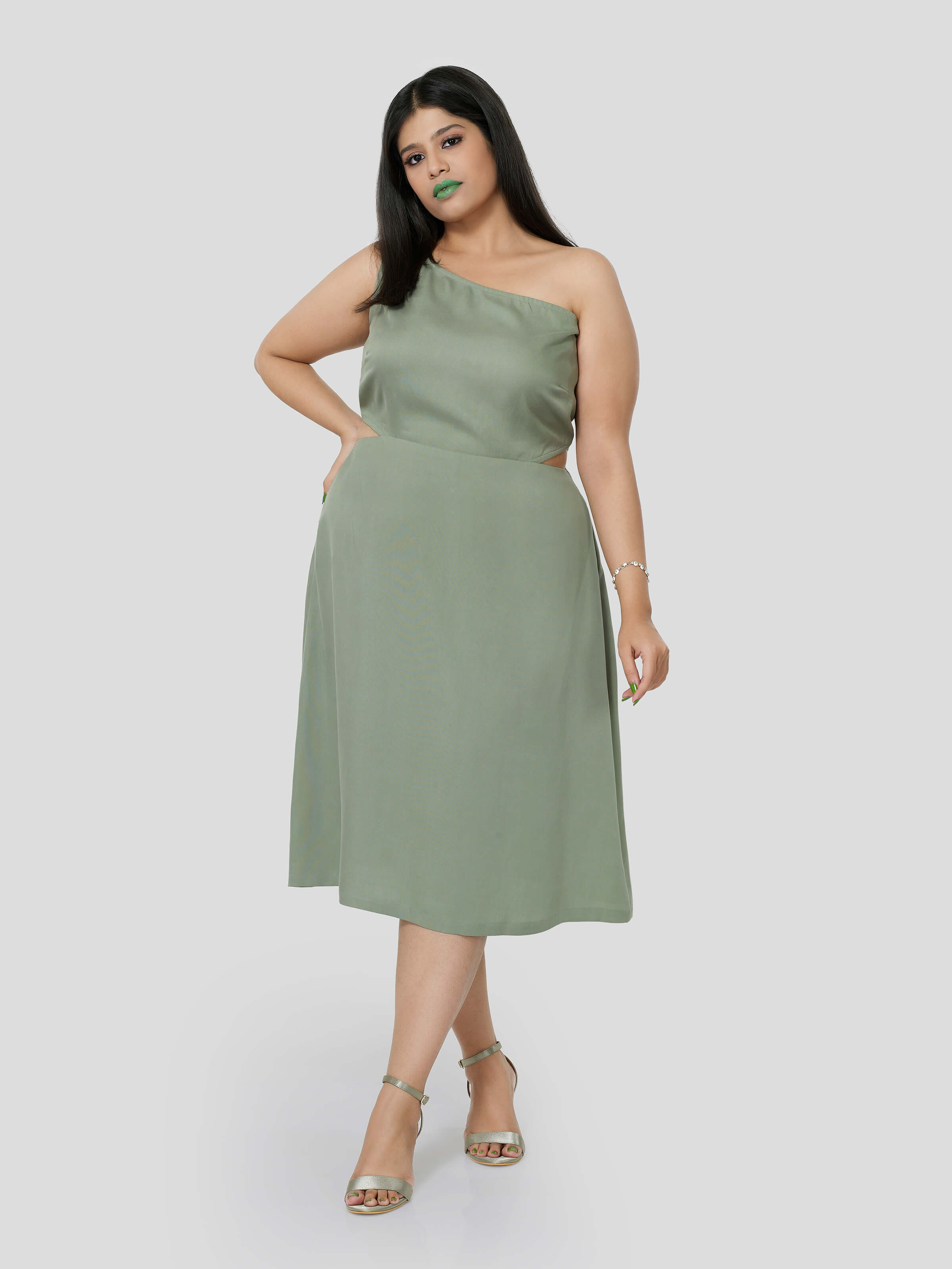 Hip Viridis One Shoulder Cavity Dress - STOMBIL TRADE 