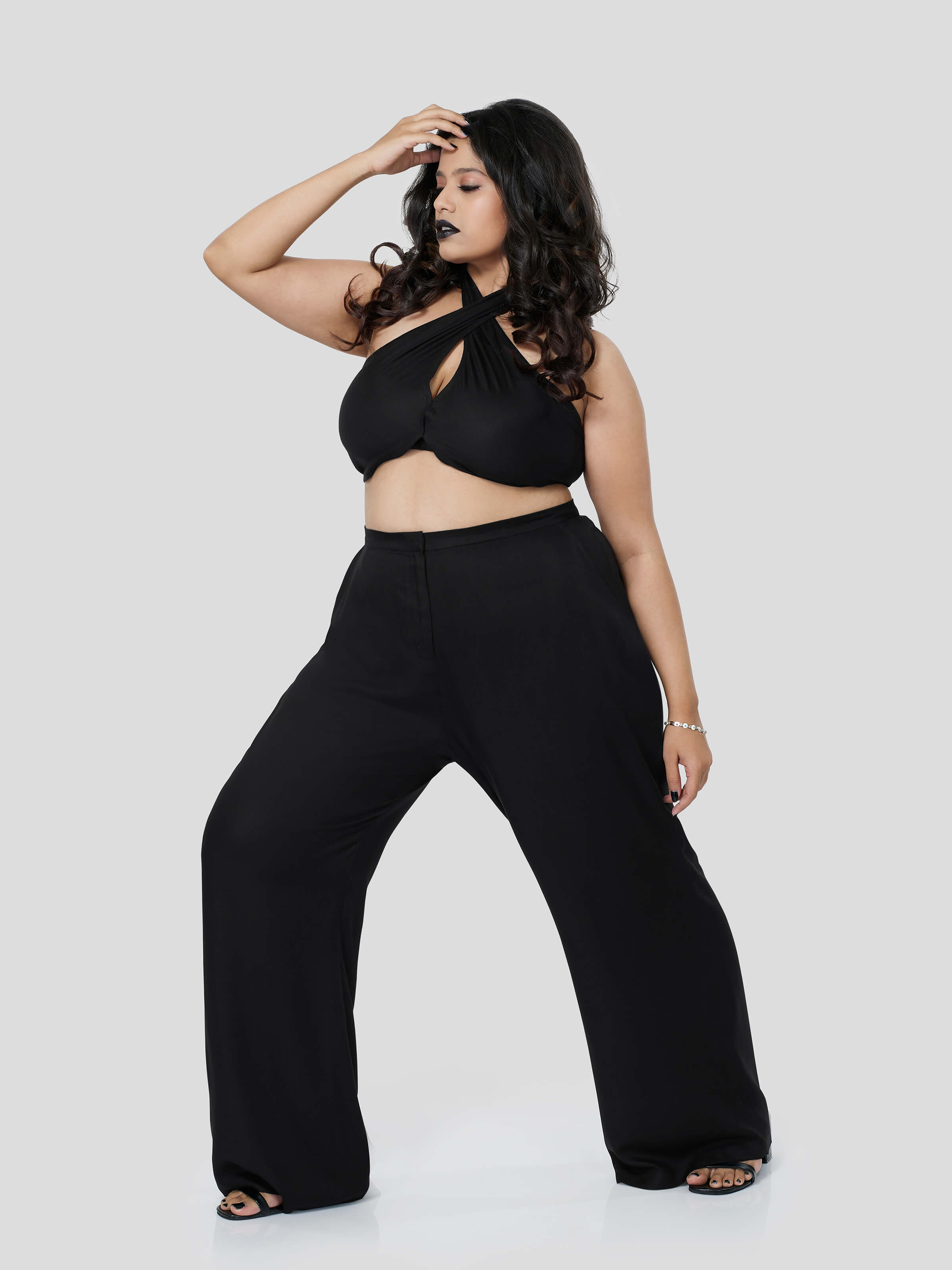 Black Halter Neck Top  with Straight Pants - Zest Mélange 