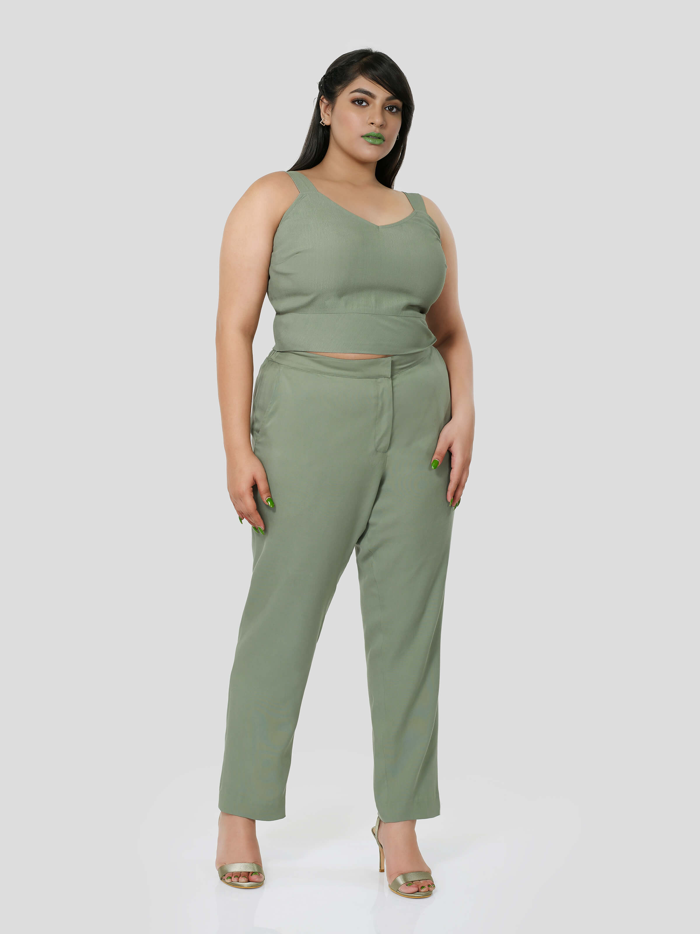 Green Crop Top with Narrow Pants - STOMBIL TRADE 