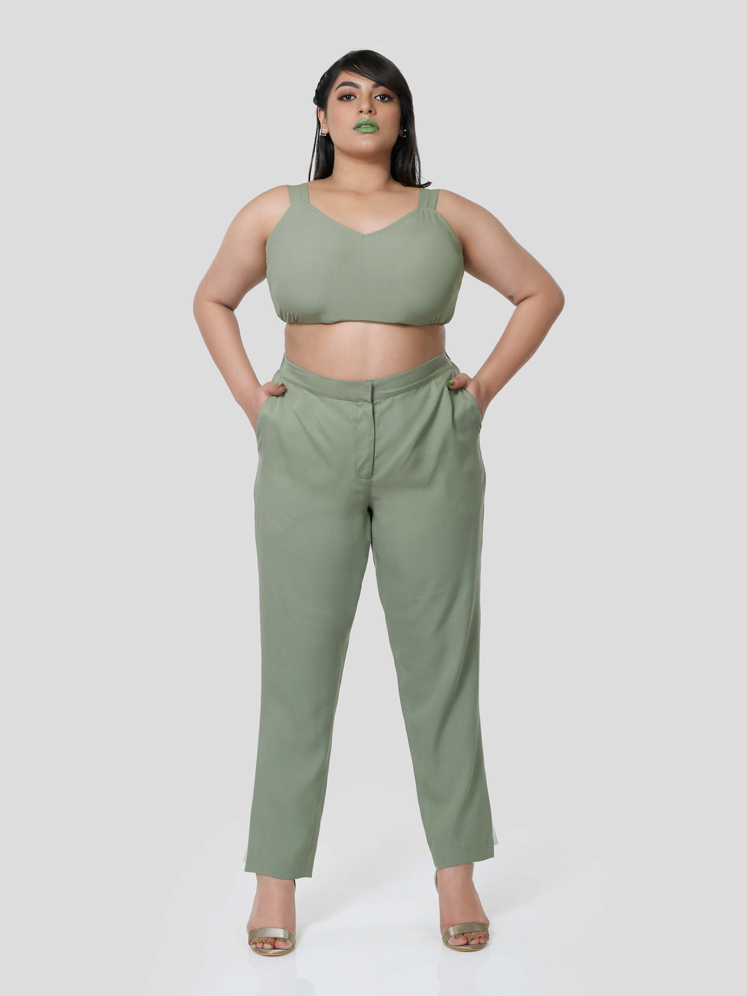 Green Crop Top with Narrow Pants - STOMBIL TRADE 