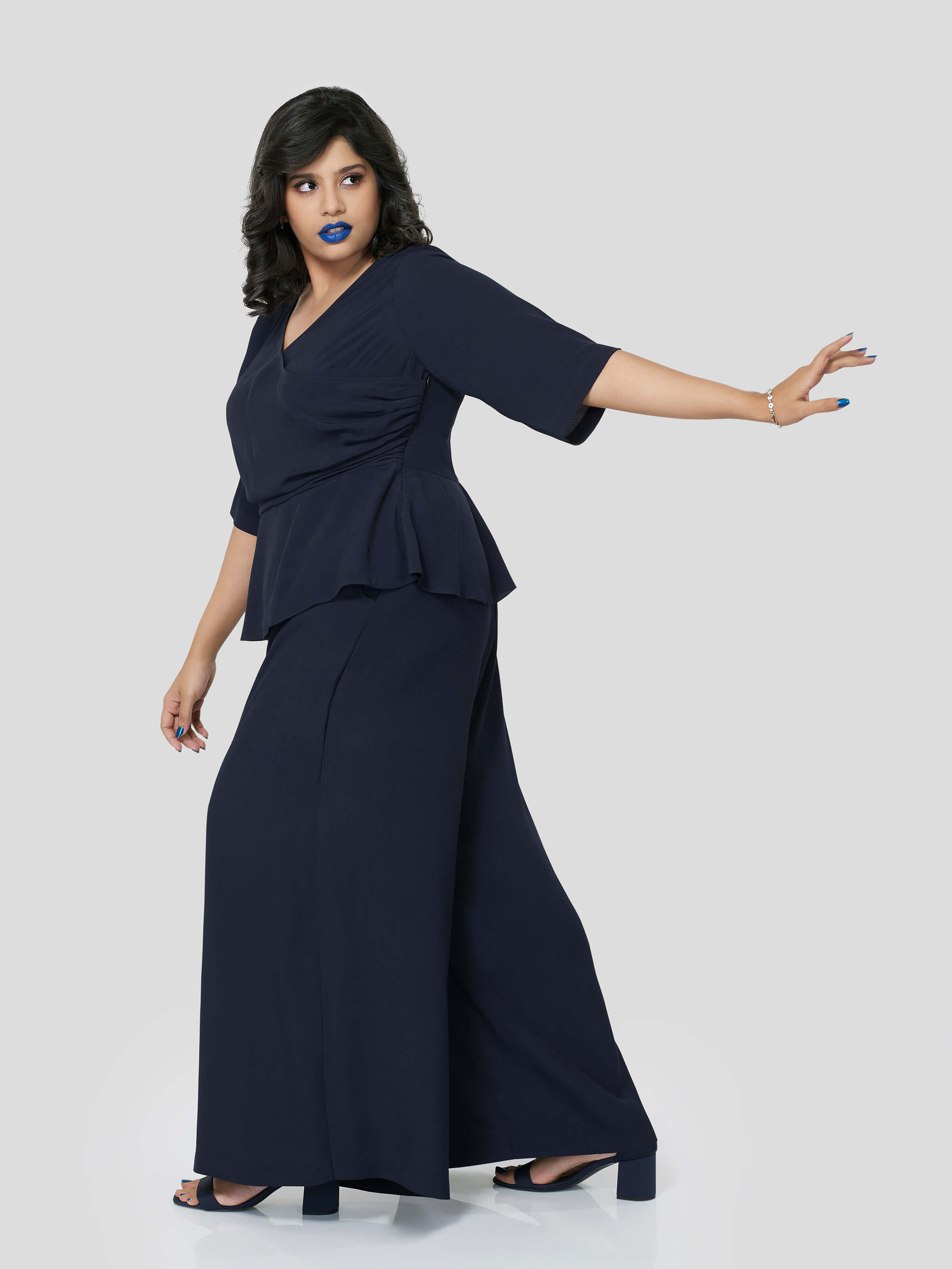Mid Night Lush Wrap Around Top with Flared Pants - STOMBIL TRADE 