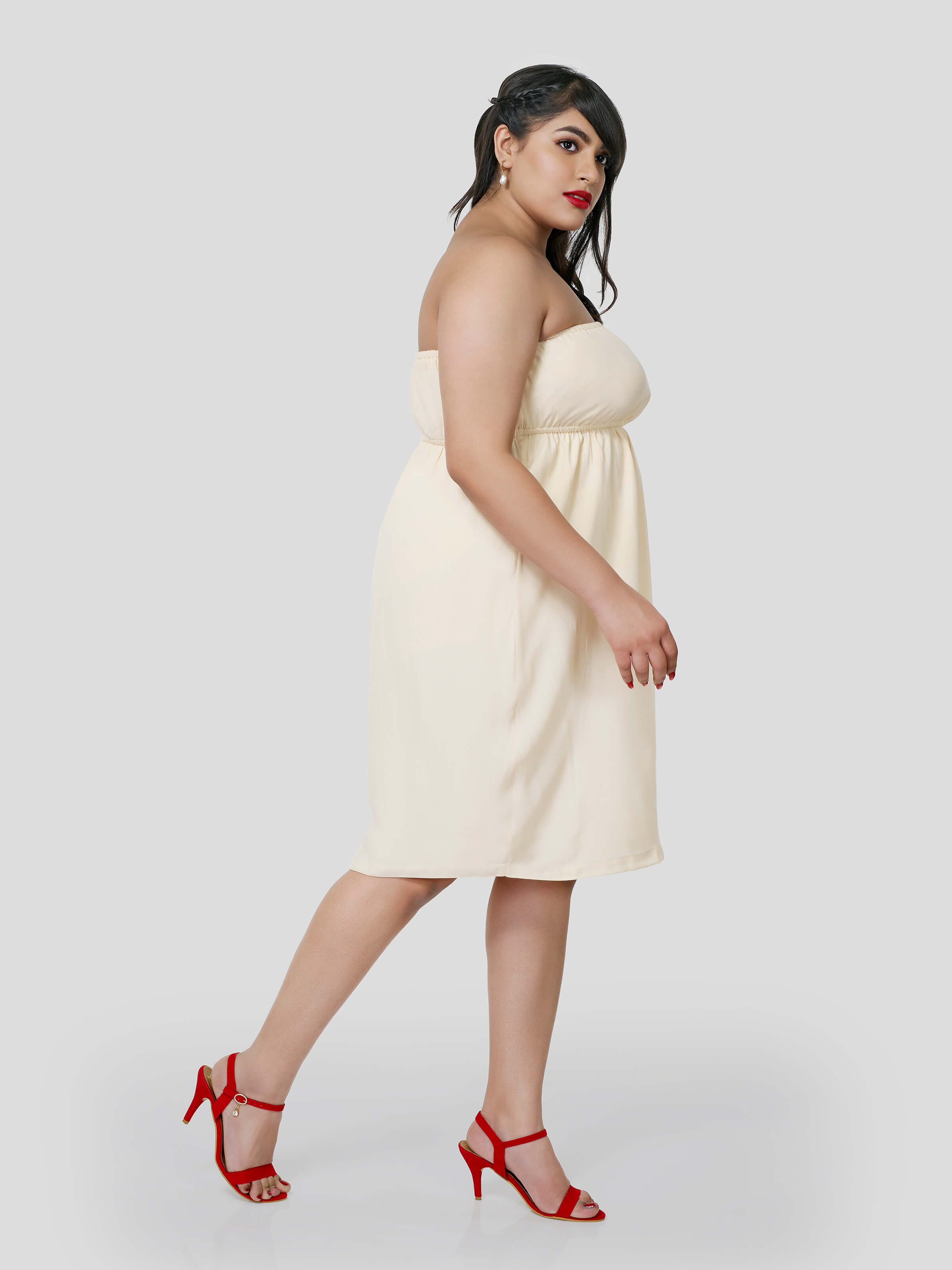 Neutral Essence of Gathered Tube Dress - STOMBIL TRADE 