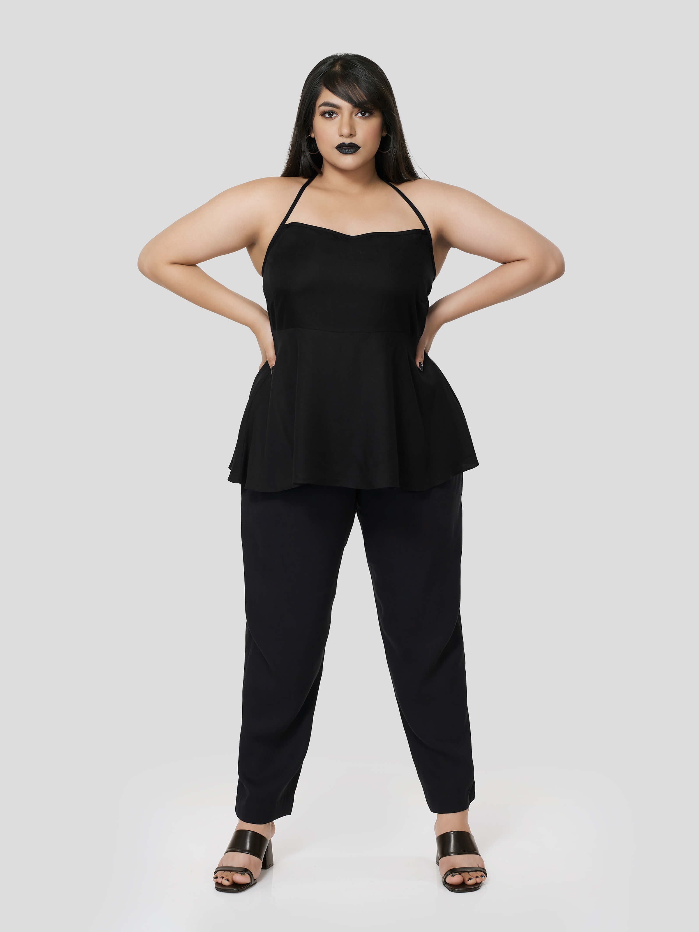 Black Halter Neck Top with Narrow Pants - STOMBIL TRADE 