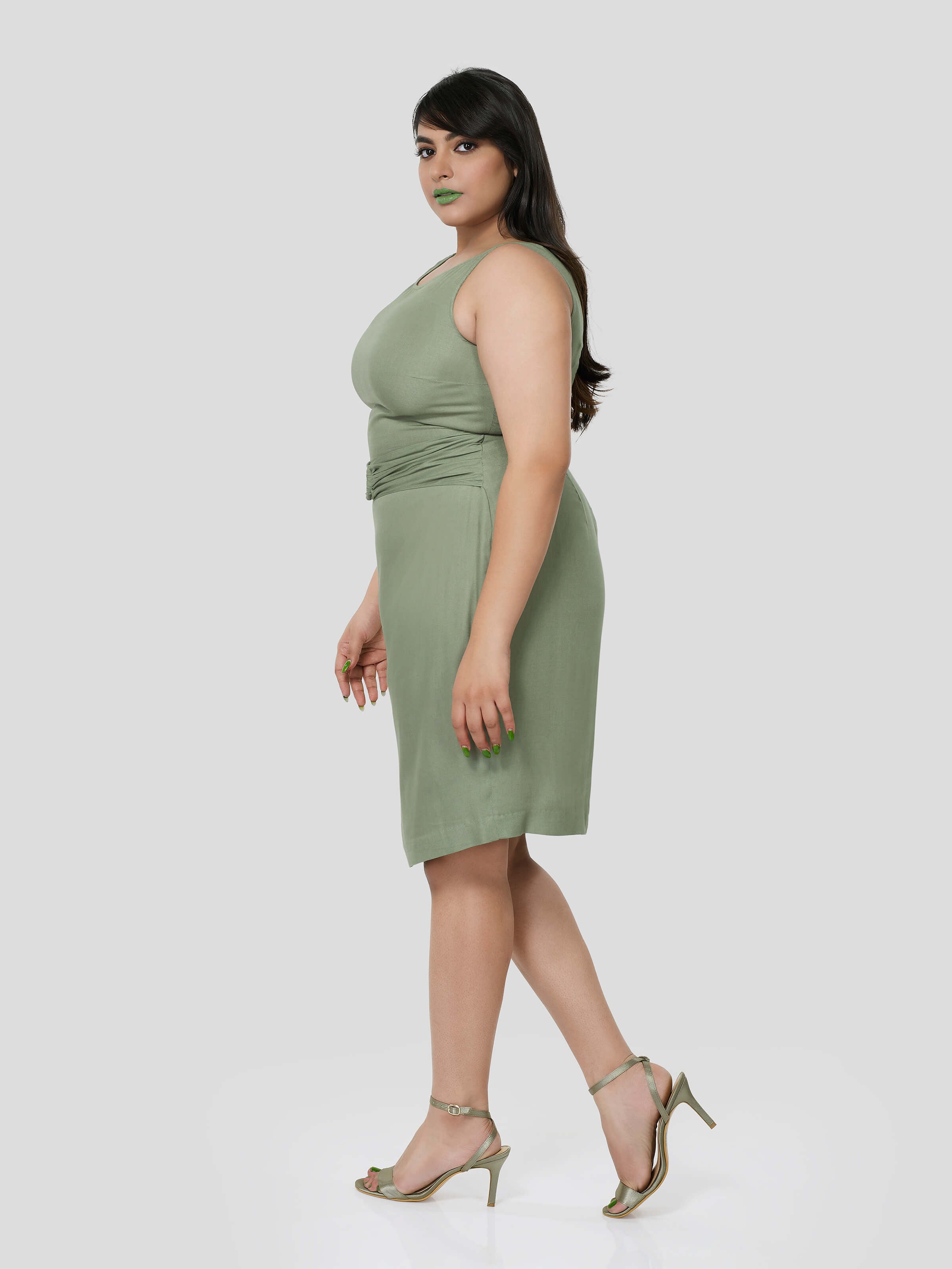 Dashing Dew of Gathered Belt Dress - Zest Mélange 