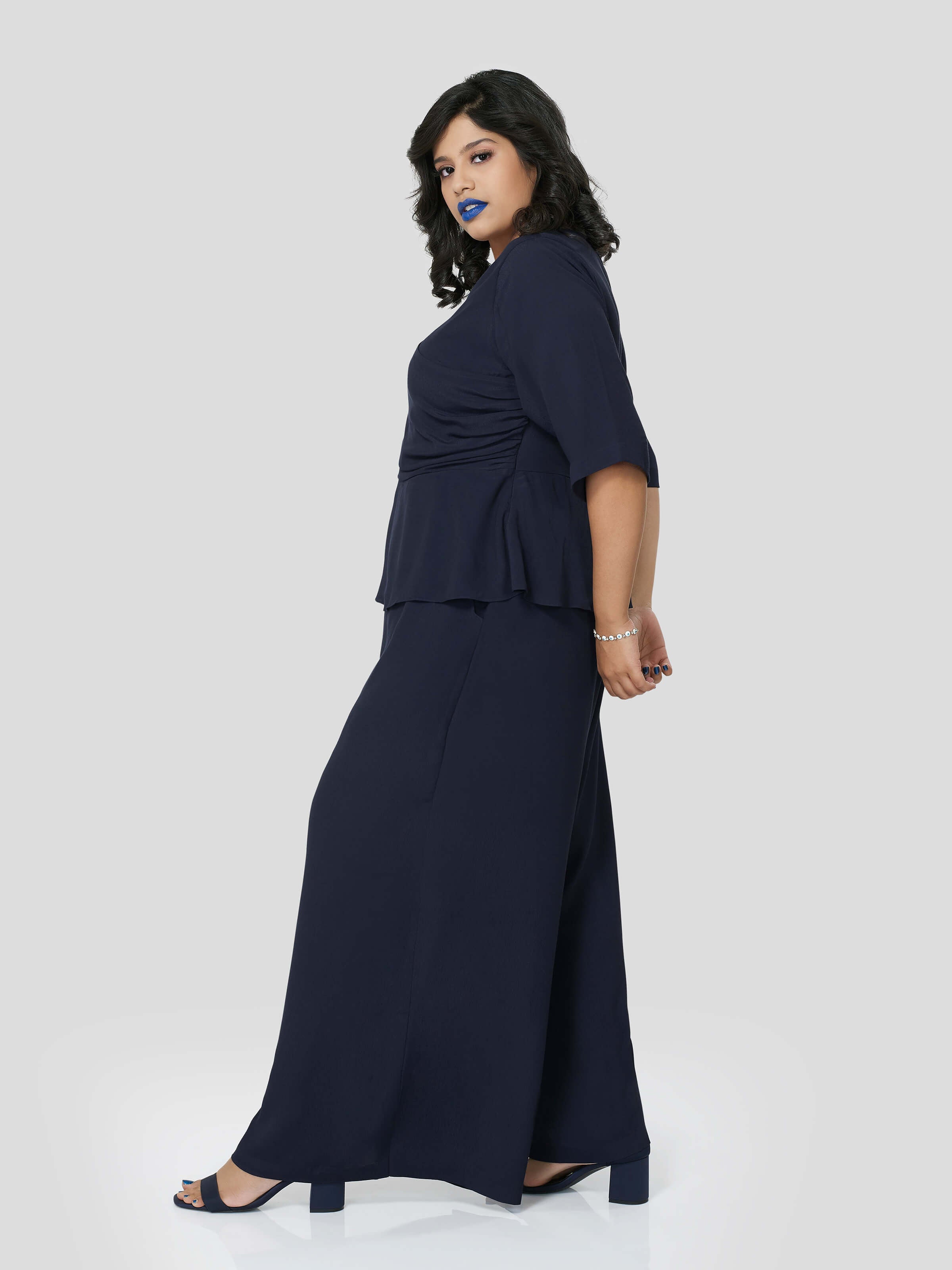 Mid Night Lush Wrap Around Top with Flared Pants - STOMBIL TRADE 