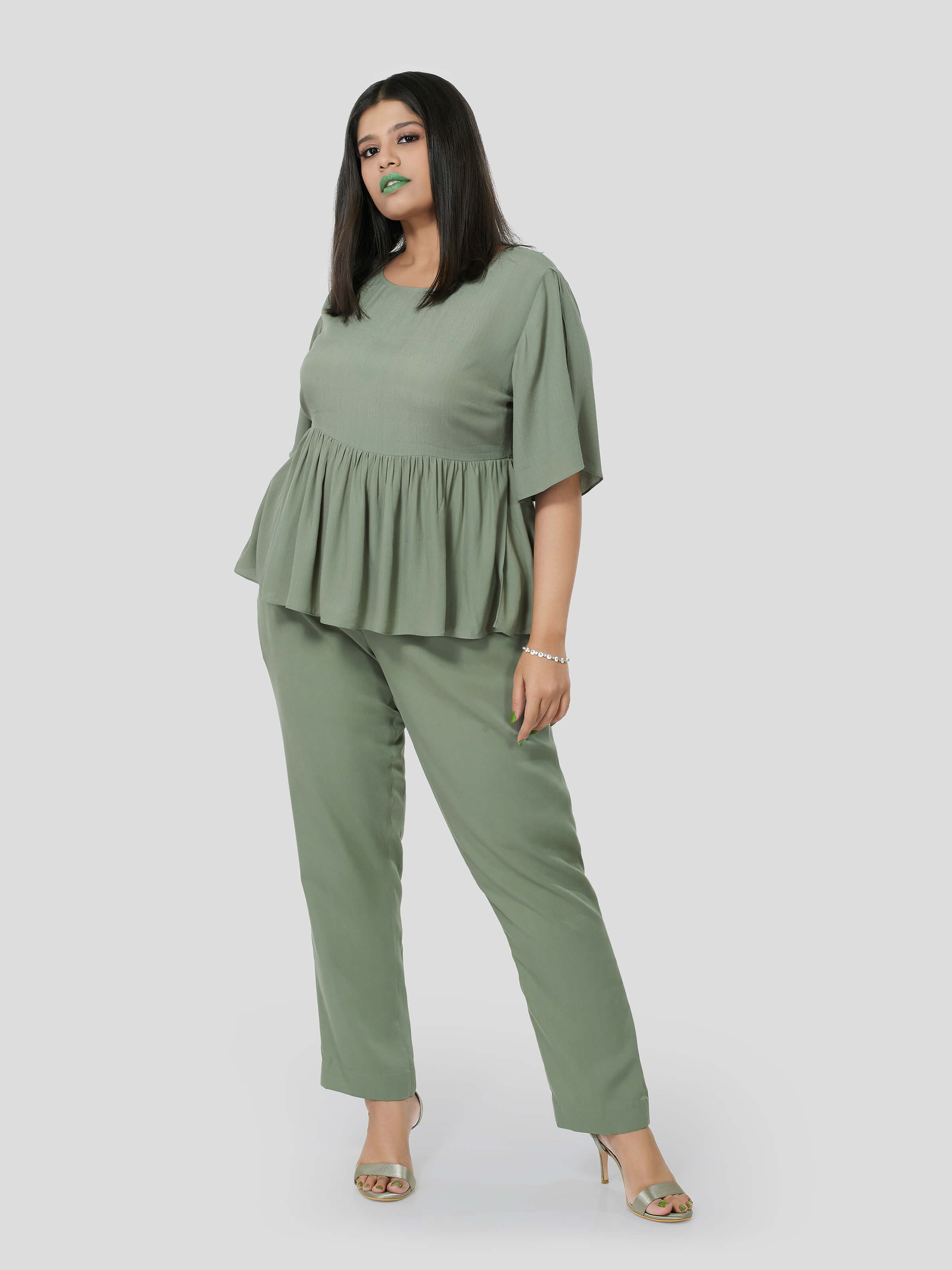 Green Flared Top with Narrow Pants - STOMBIL TRADE 