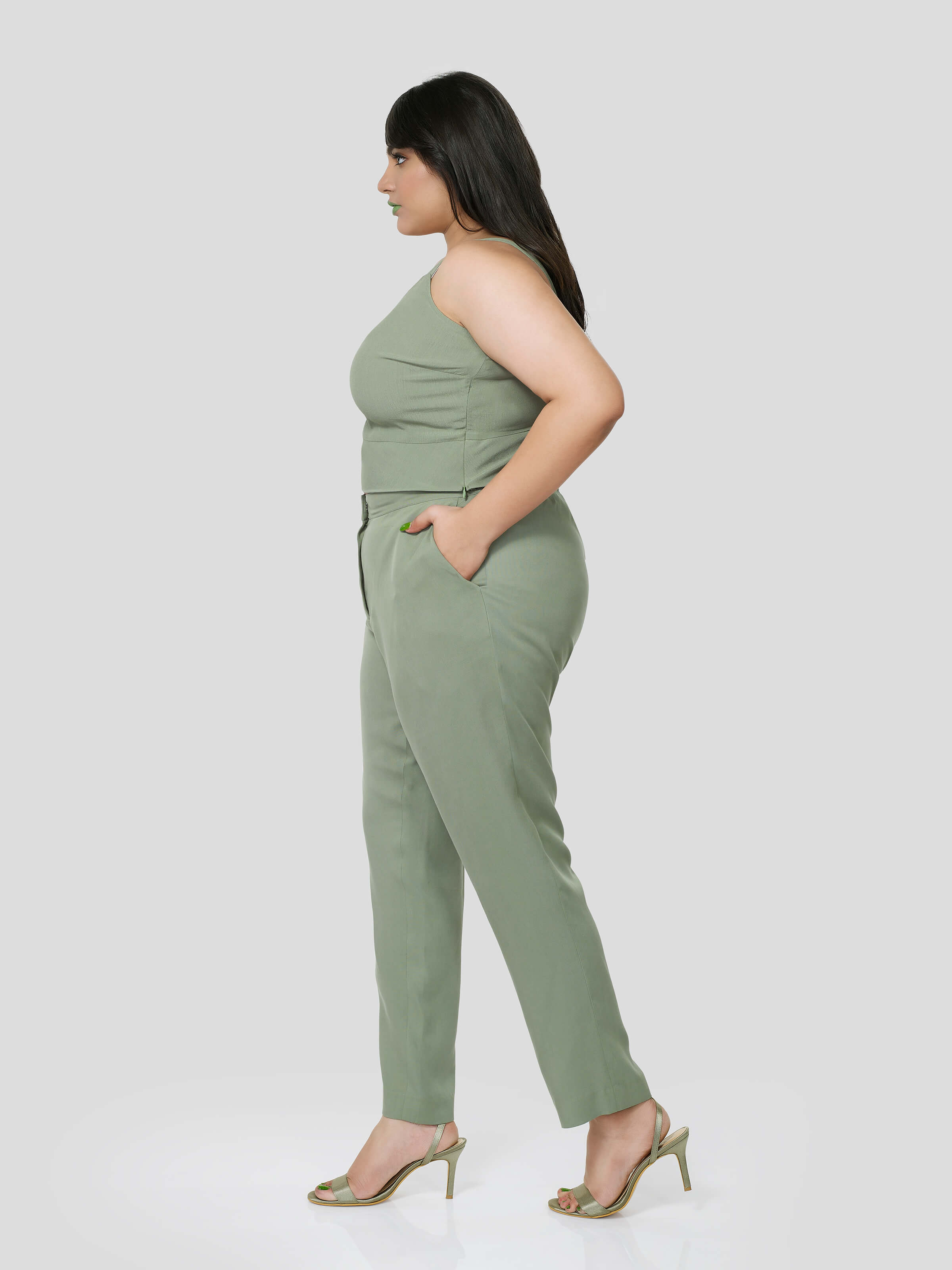 Green Crop Top with Narrow Pants - STOMBIL TRADE 