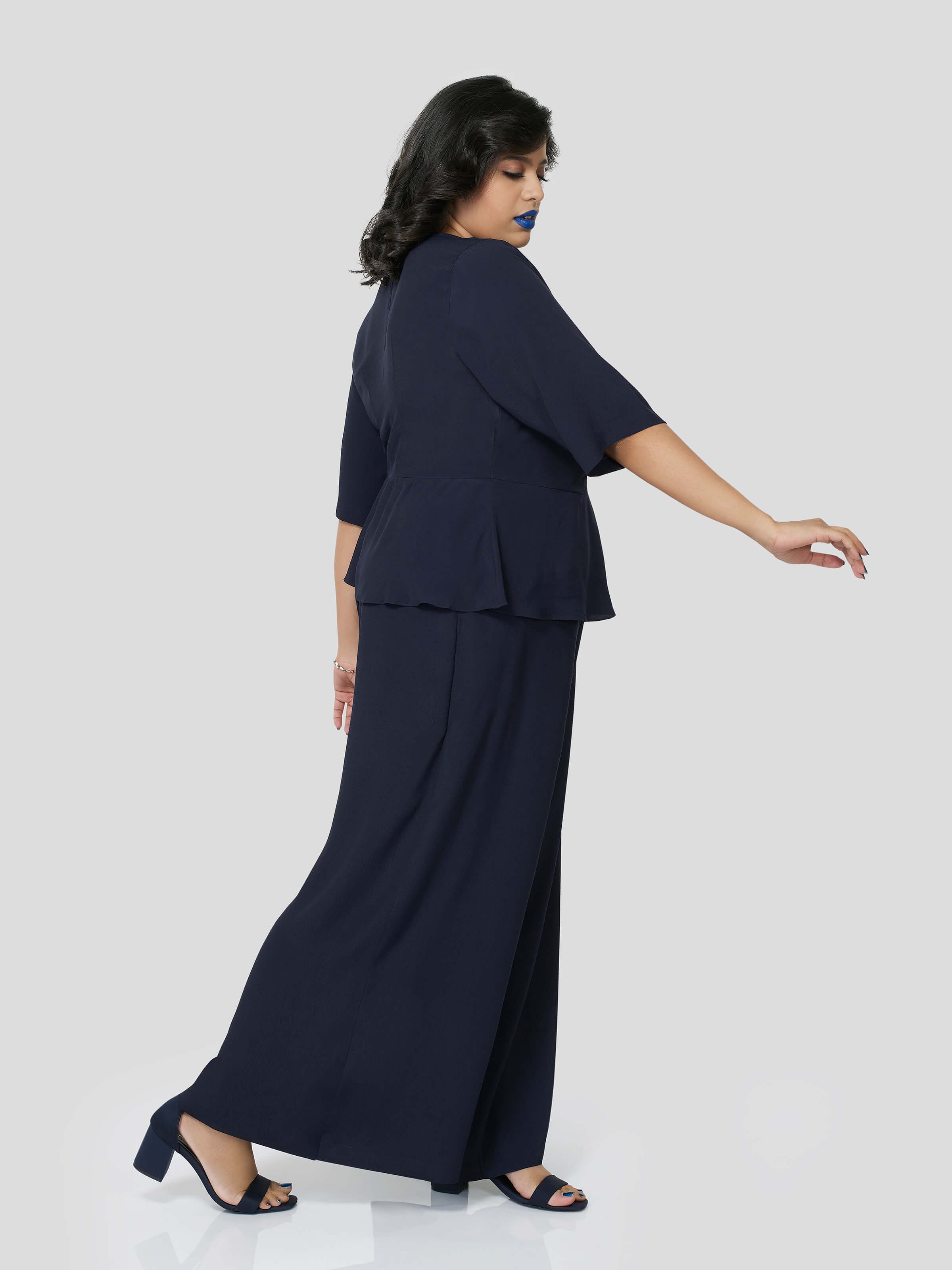 Mid Night Lush Wrap Around Top with Flared Pants - STOMBIL TRADE 