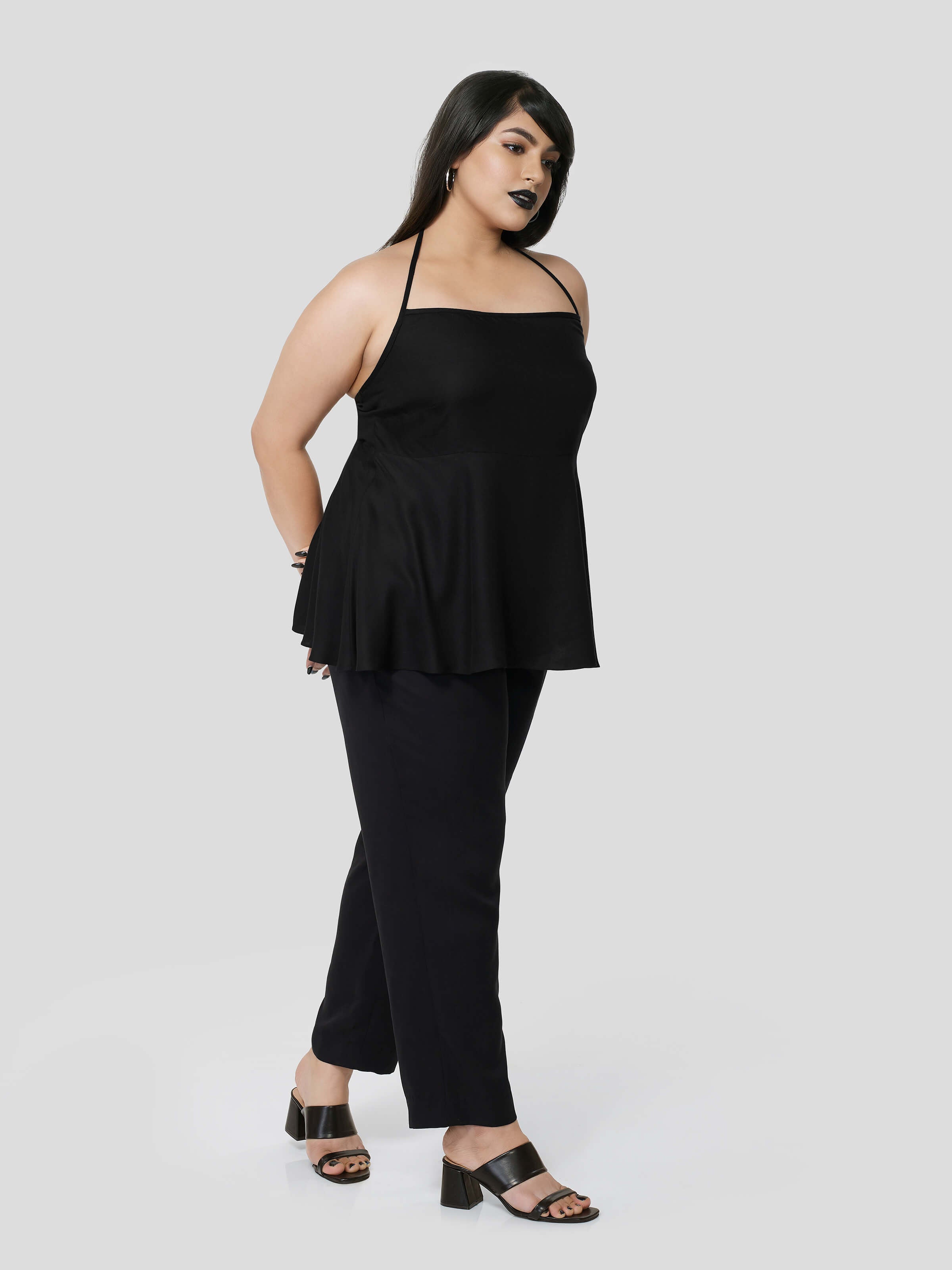 Black Halter Neck Top with Narrow Pants - STOMBIL TRADE 