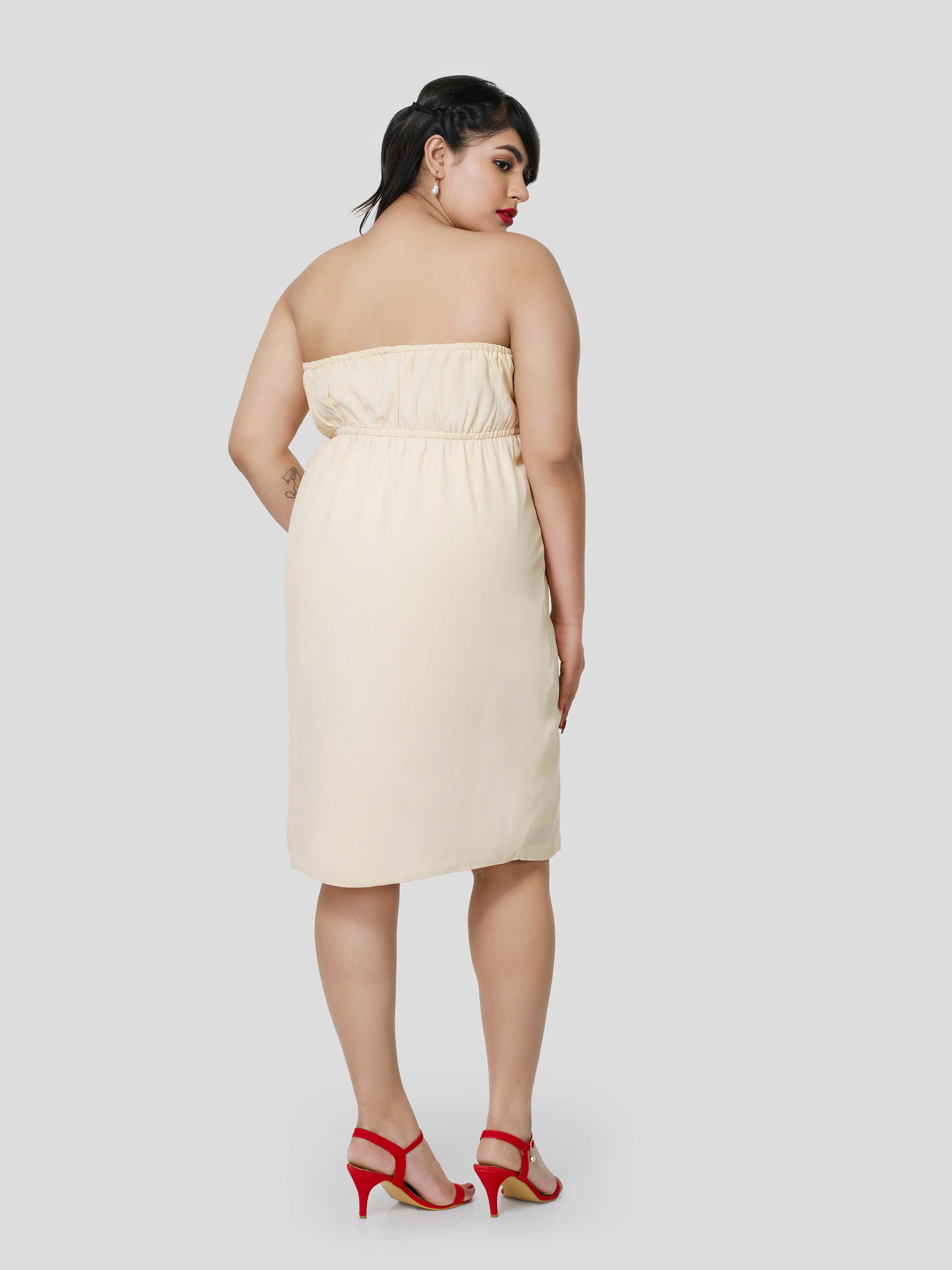 Neutral Essence of Gathered Tube Dress - STOMBIL TRADE 