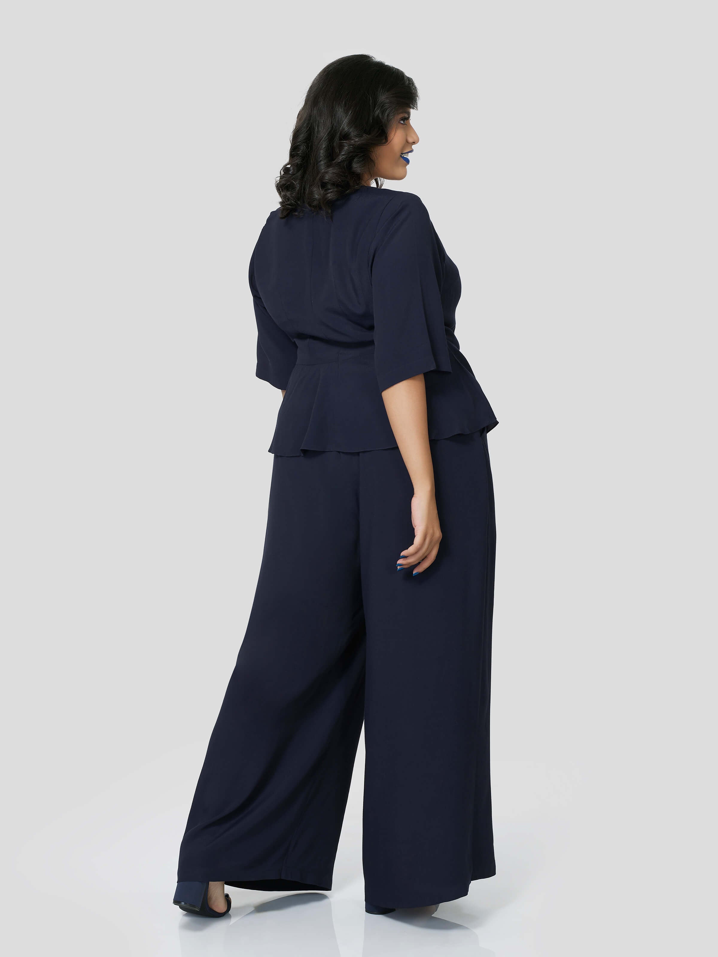 Mid Night Lush Wrap Around Top with Flared Pants - STOMBIL TRADE 