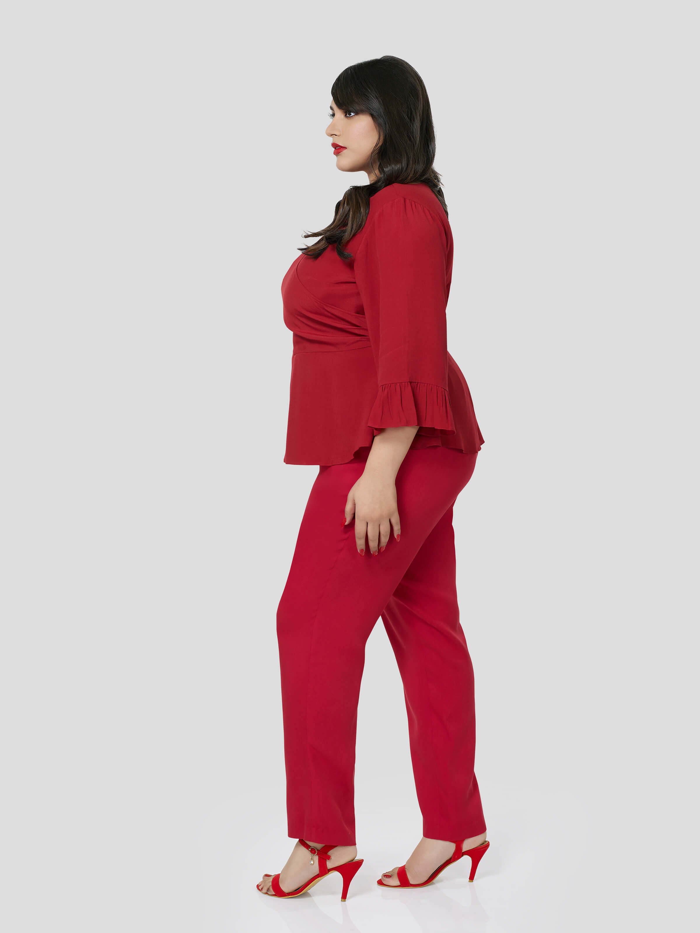 Red Wrap Around Top With Narrow Pants - STOMBIL TRADE 