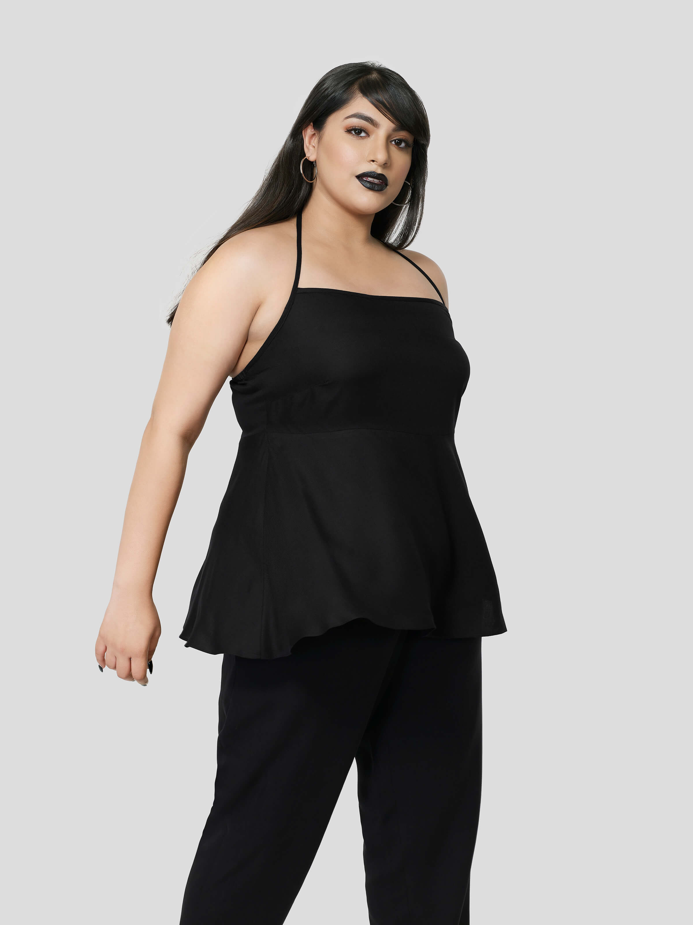 Black Halter Neck Top with Narrow Pants - STOMBIL TRADE 