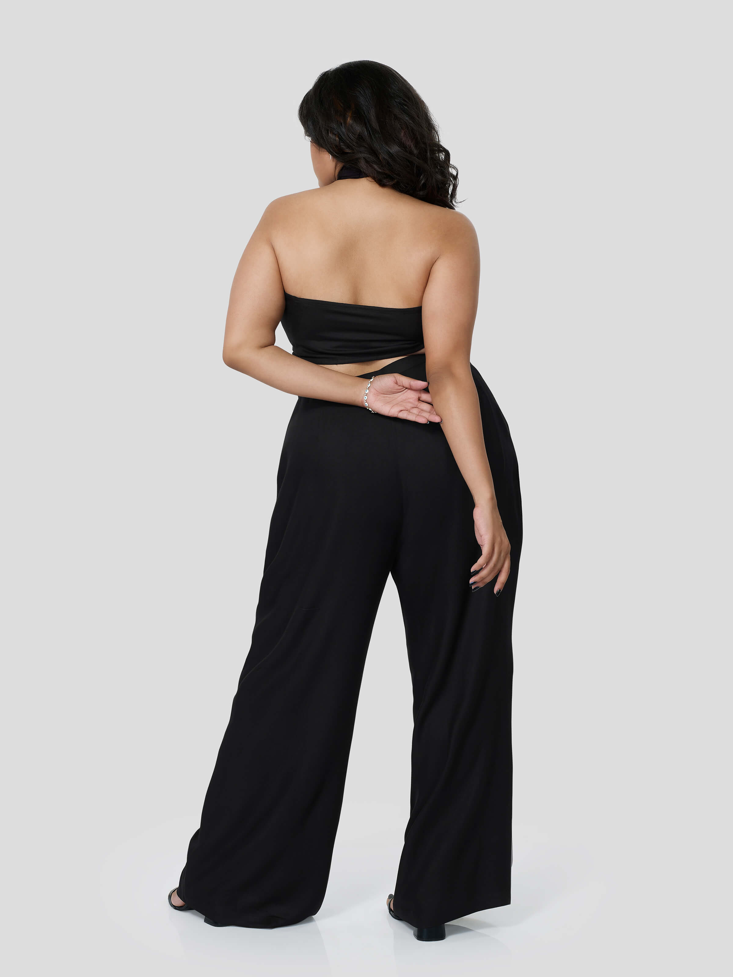 Black Halter Neck Top  with Straight Pants - Zest Mélange 