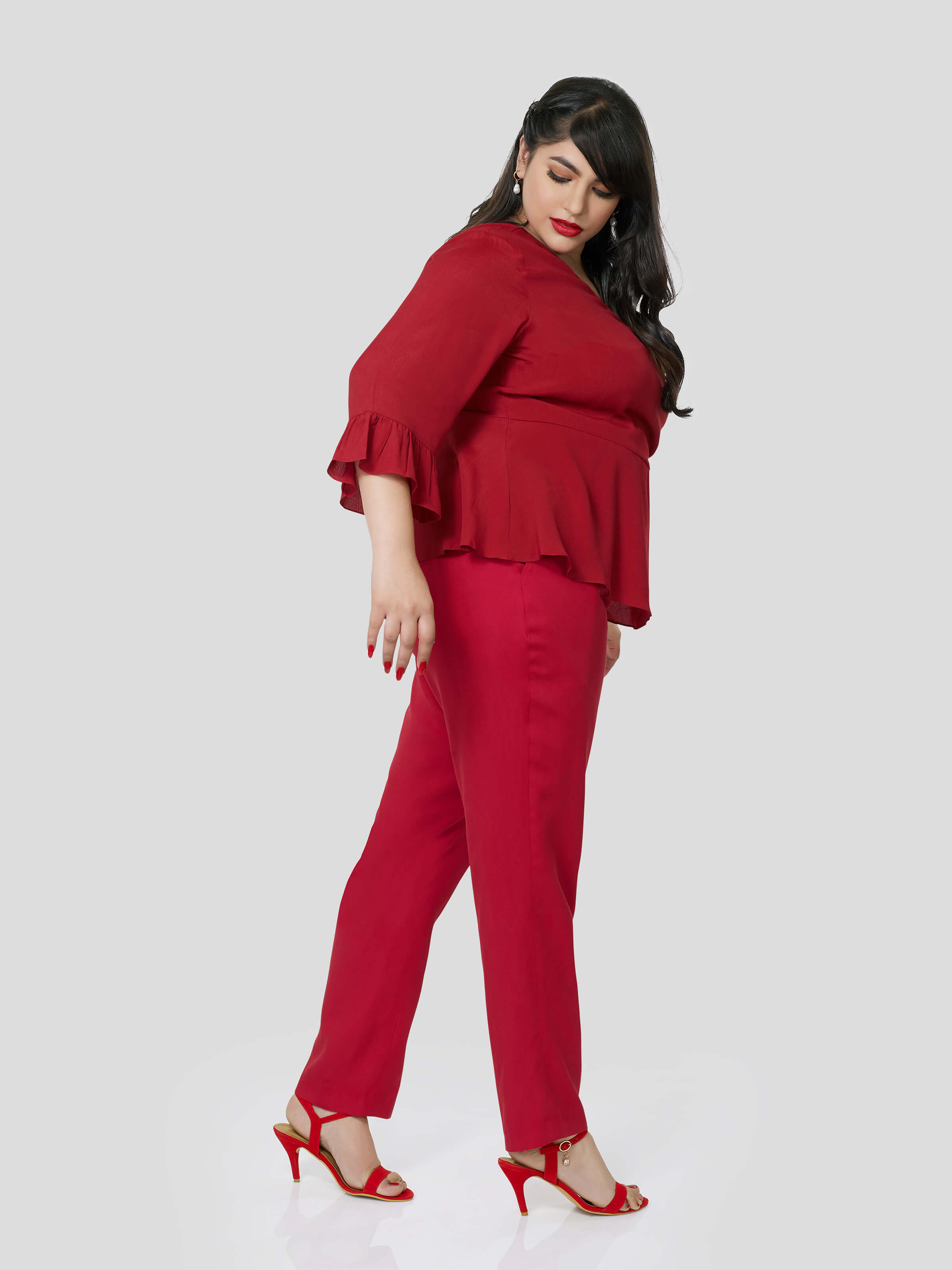 Red Wrap Around Top With Narrow Pants - STOMBIL TRADE 