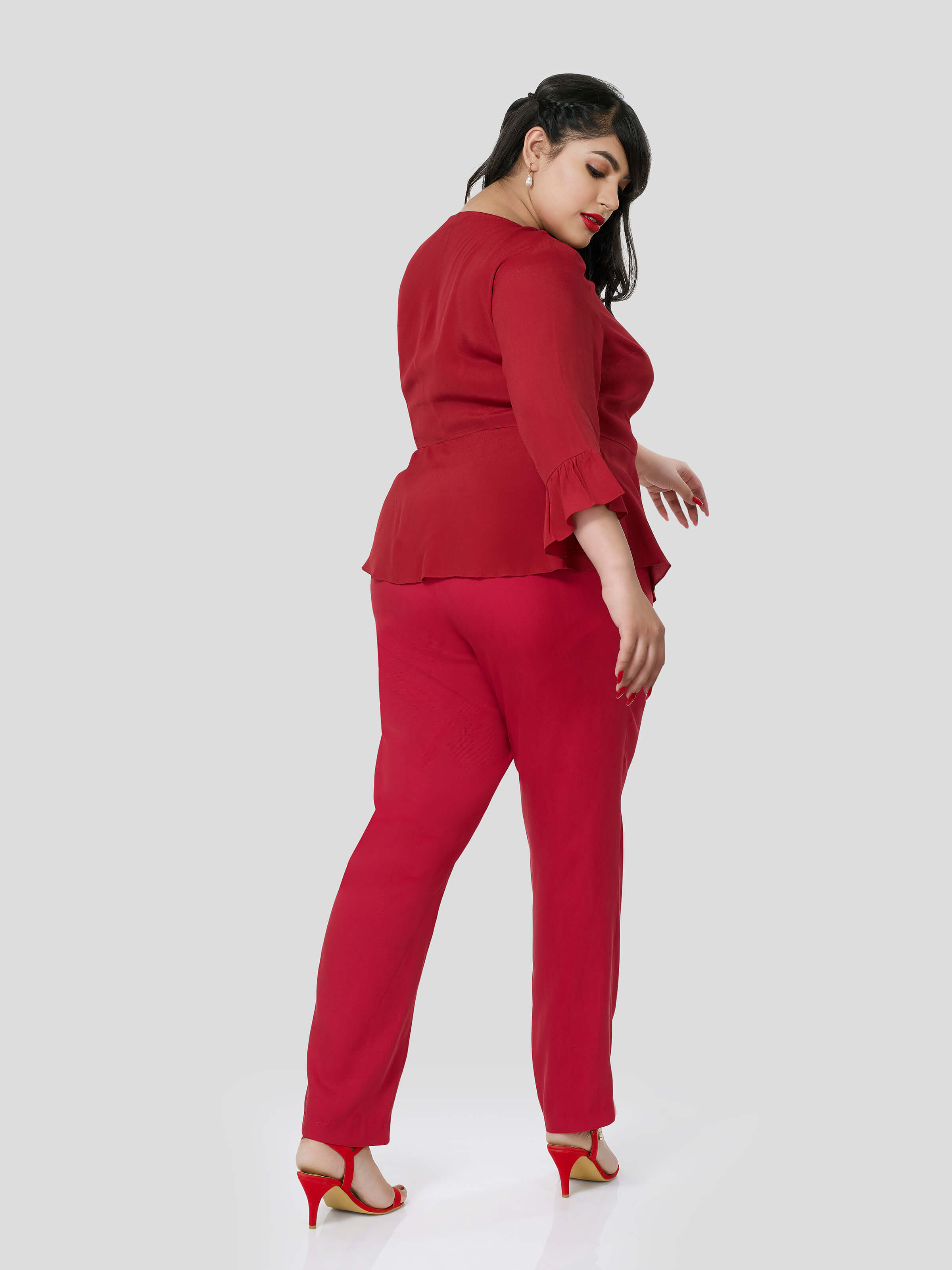 Red Wrap Around Top With Narrow Pants - STOMBIL TRADE 
