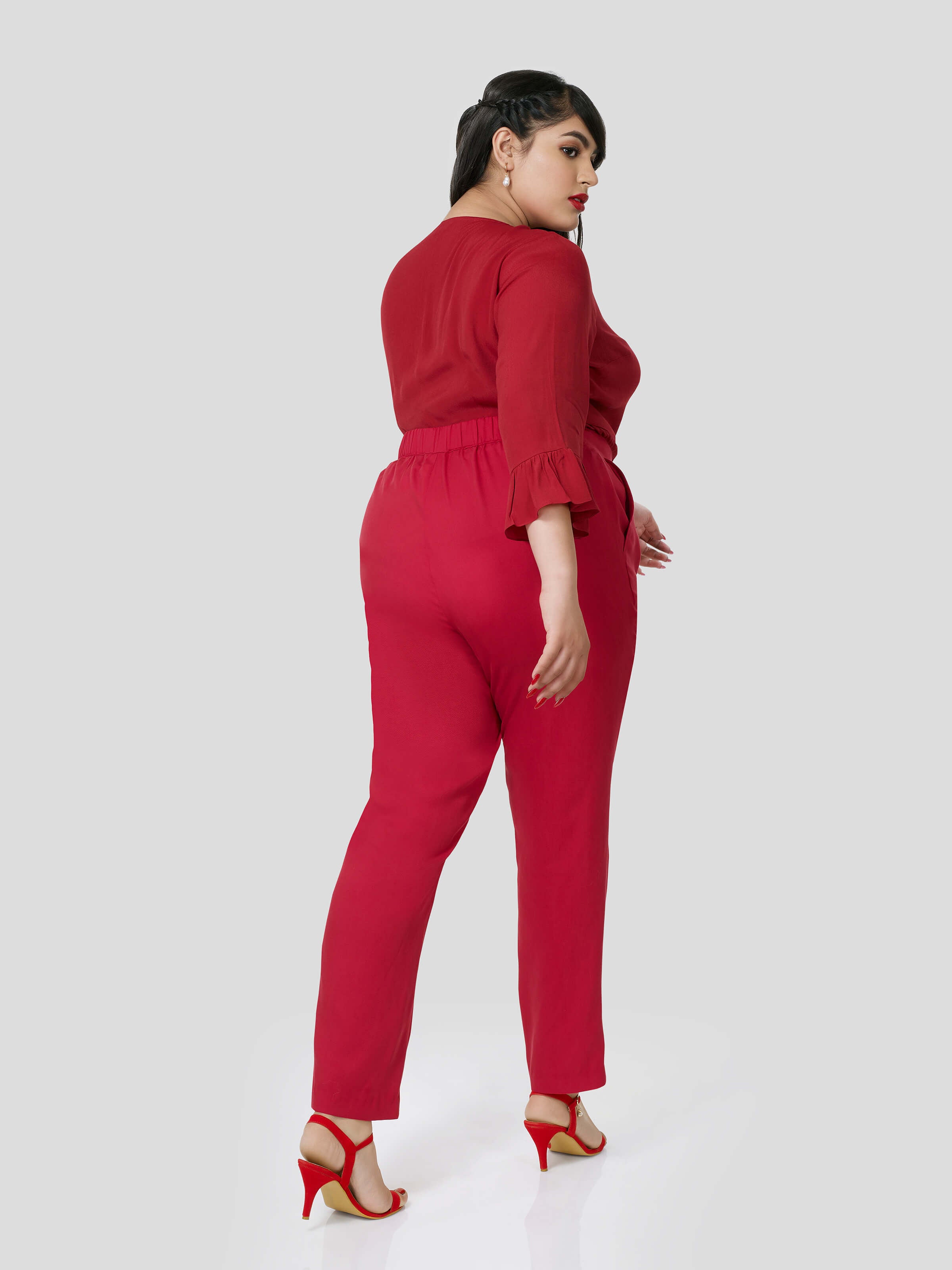 Red Wrap Around Top With Narrow Pants - STOMBIL TRADE 